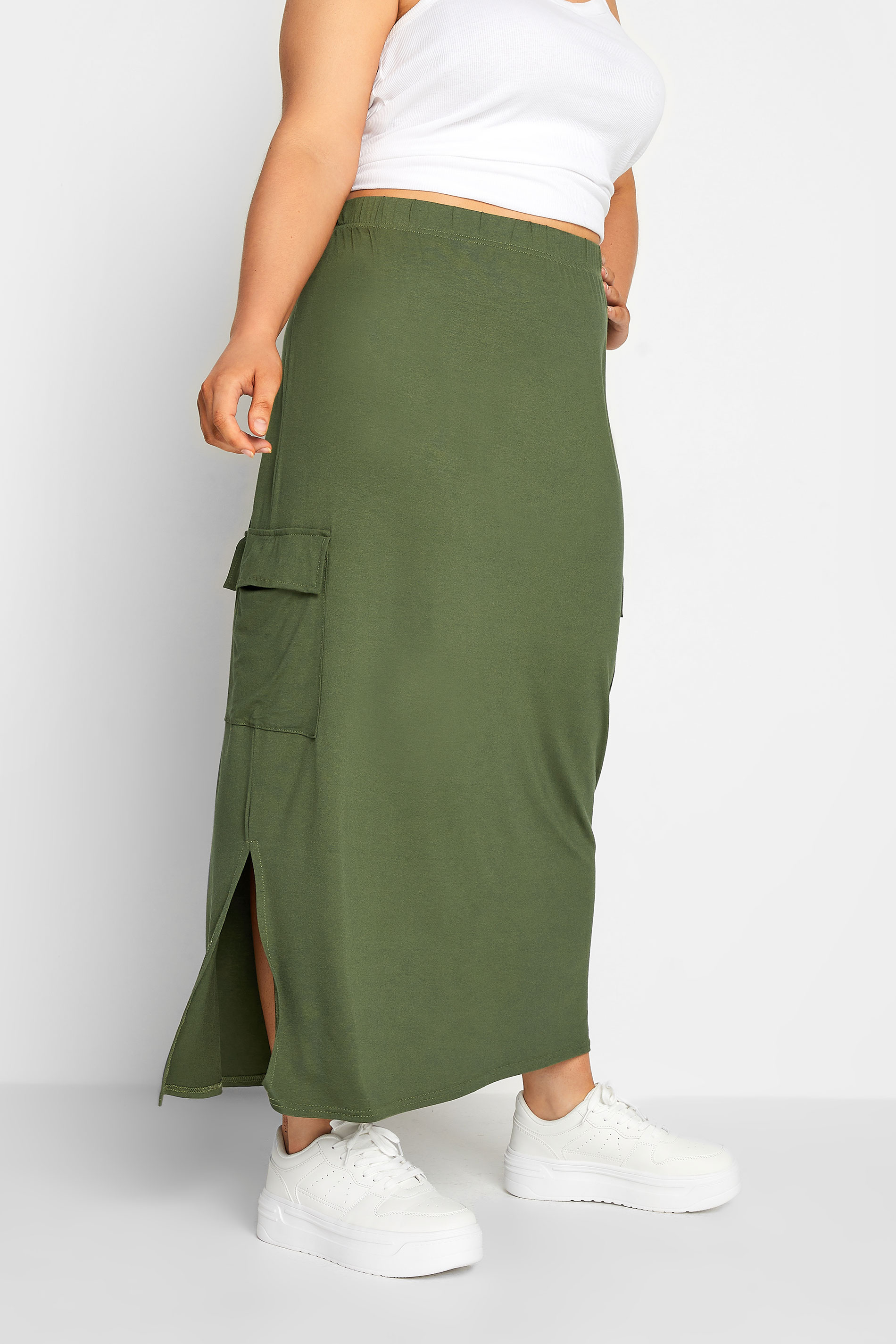 Yours Plus Size Khaki Green Maxi Cargo Skirt | Yours Clothing 1