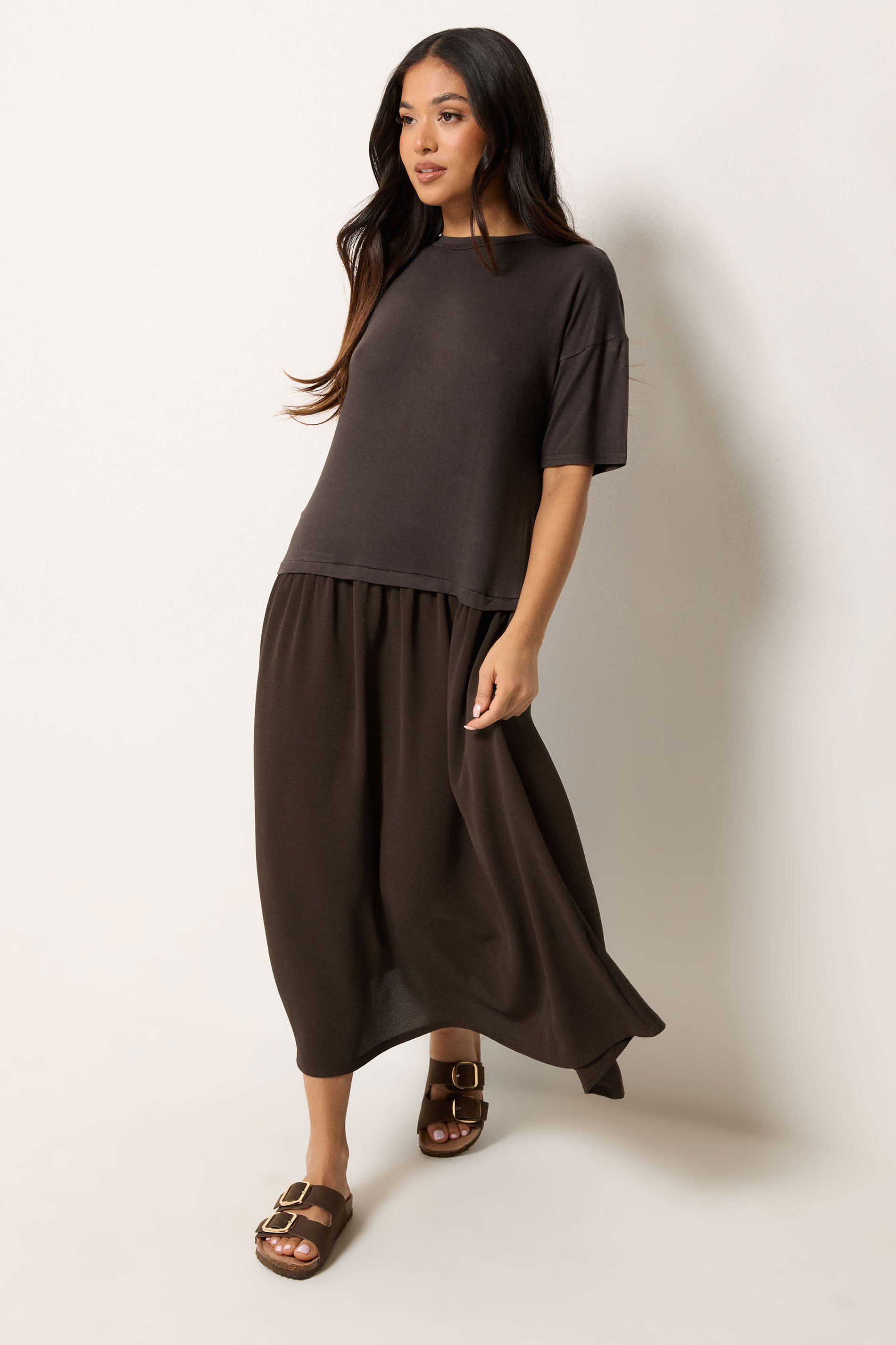 PixieGirl Petite Women's Chocolate Brown Drop Waist Maxi Dress | PixieGirl 1