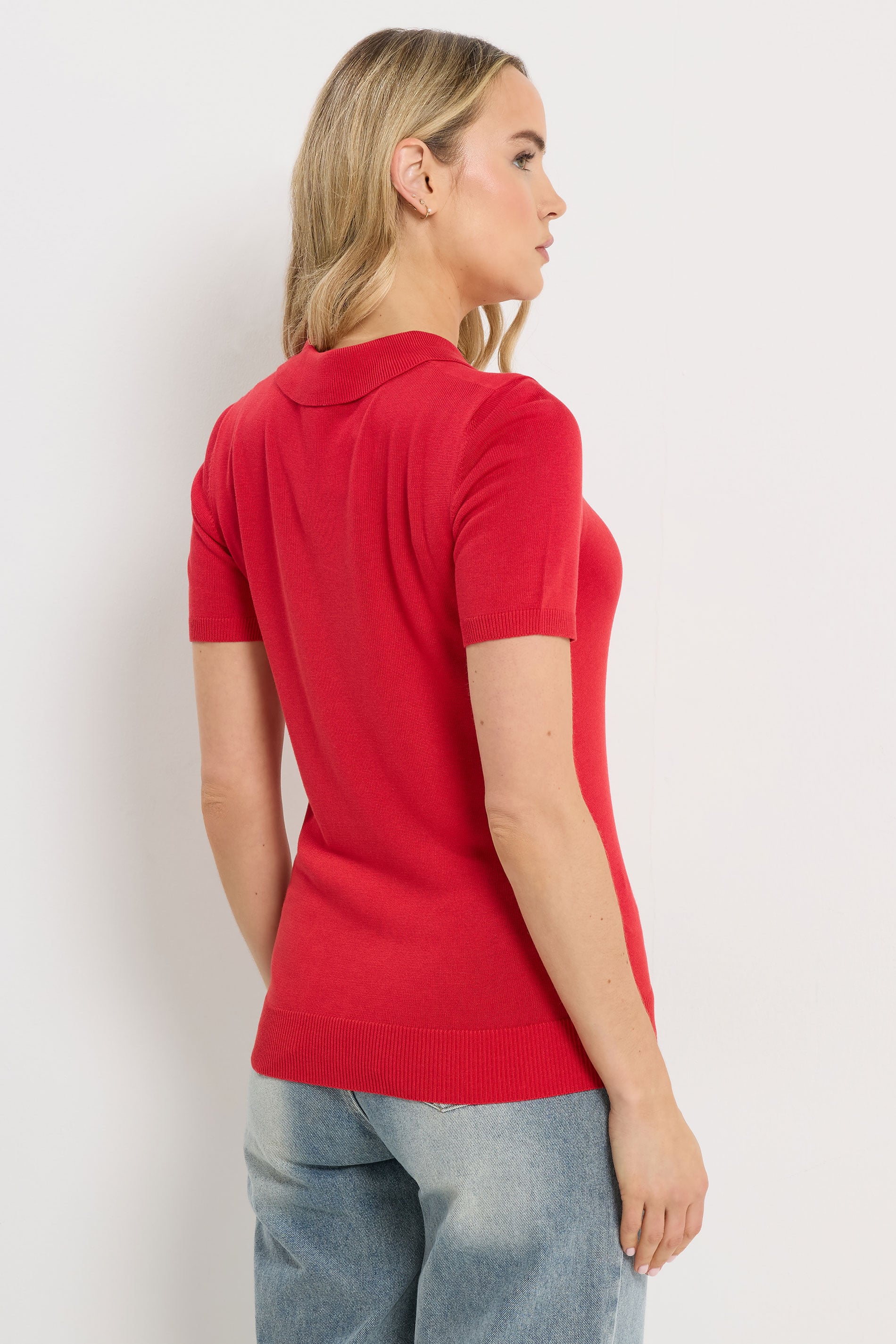 LTS Tall Women's Red Knitted Polo Top | Long Tall Sally 4