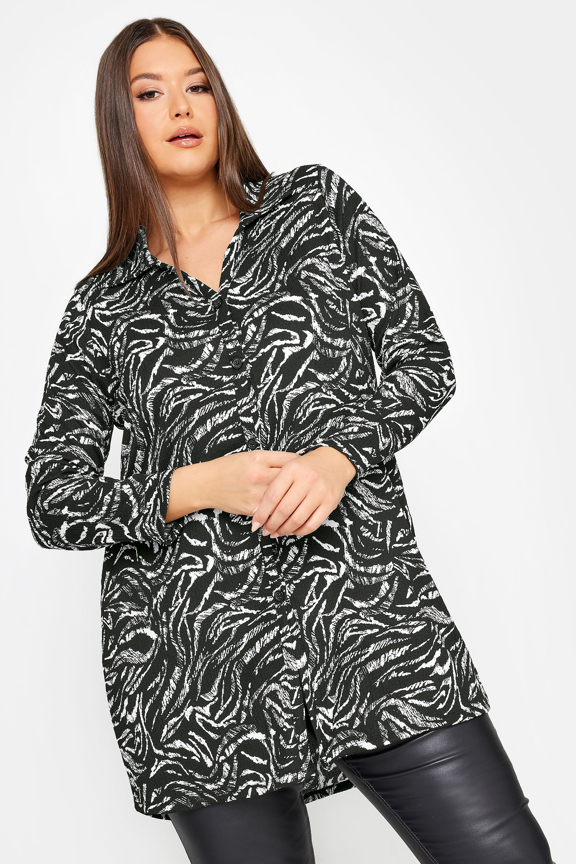 YOURS Plus Size Black Abstract Print Shirt | Yours Clothing 1