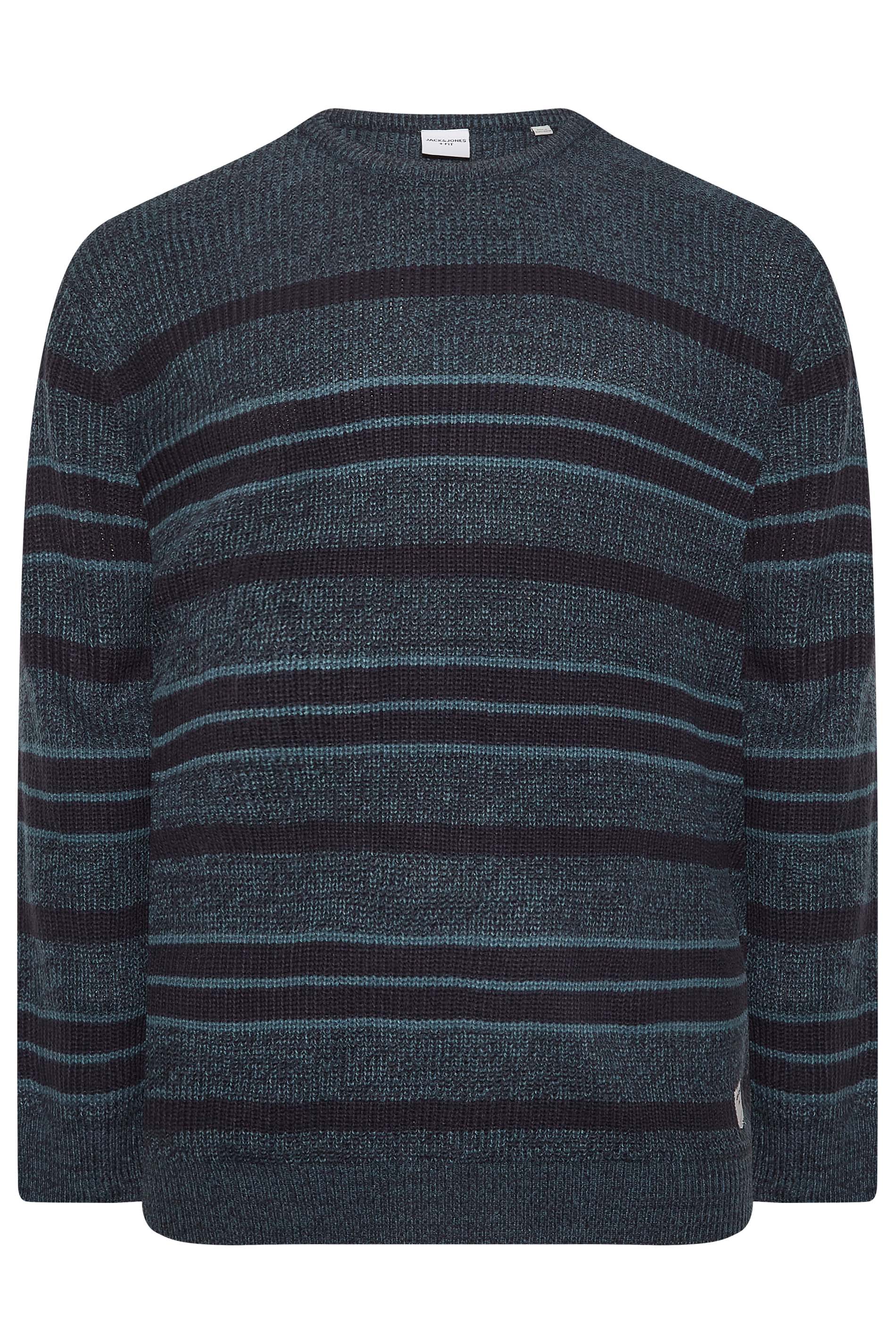 JACK & JONES Big & Tall Blue Stripe Knitted Jumper | BadRhino 3