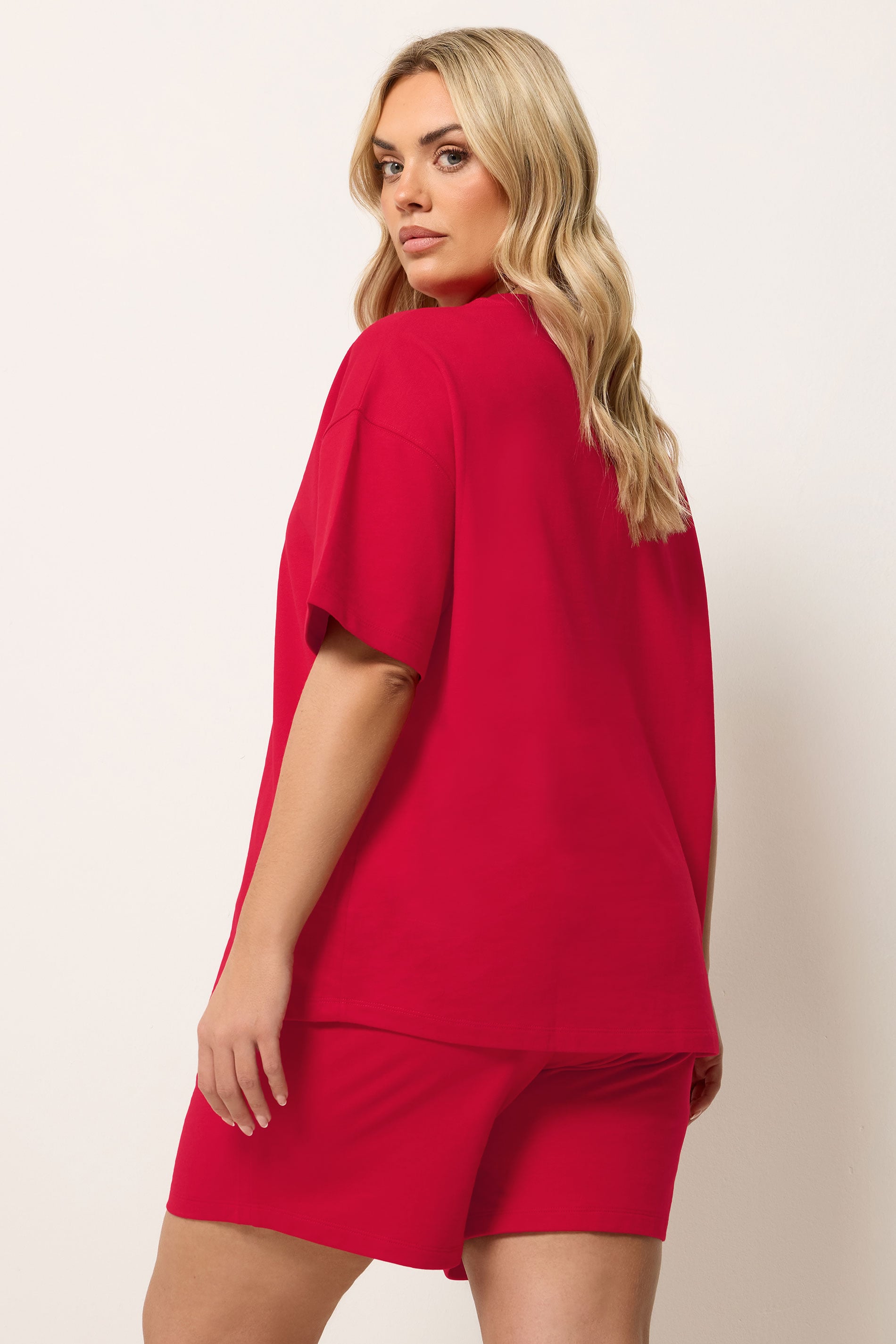 YOURS Plus Size Red T-Shirt & Short Sweat Set | Yours Clothing 2