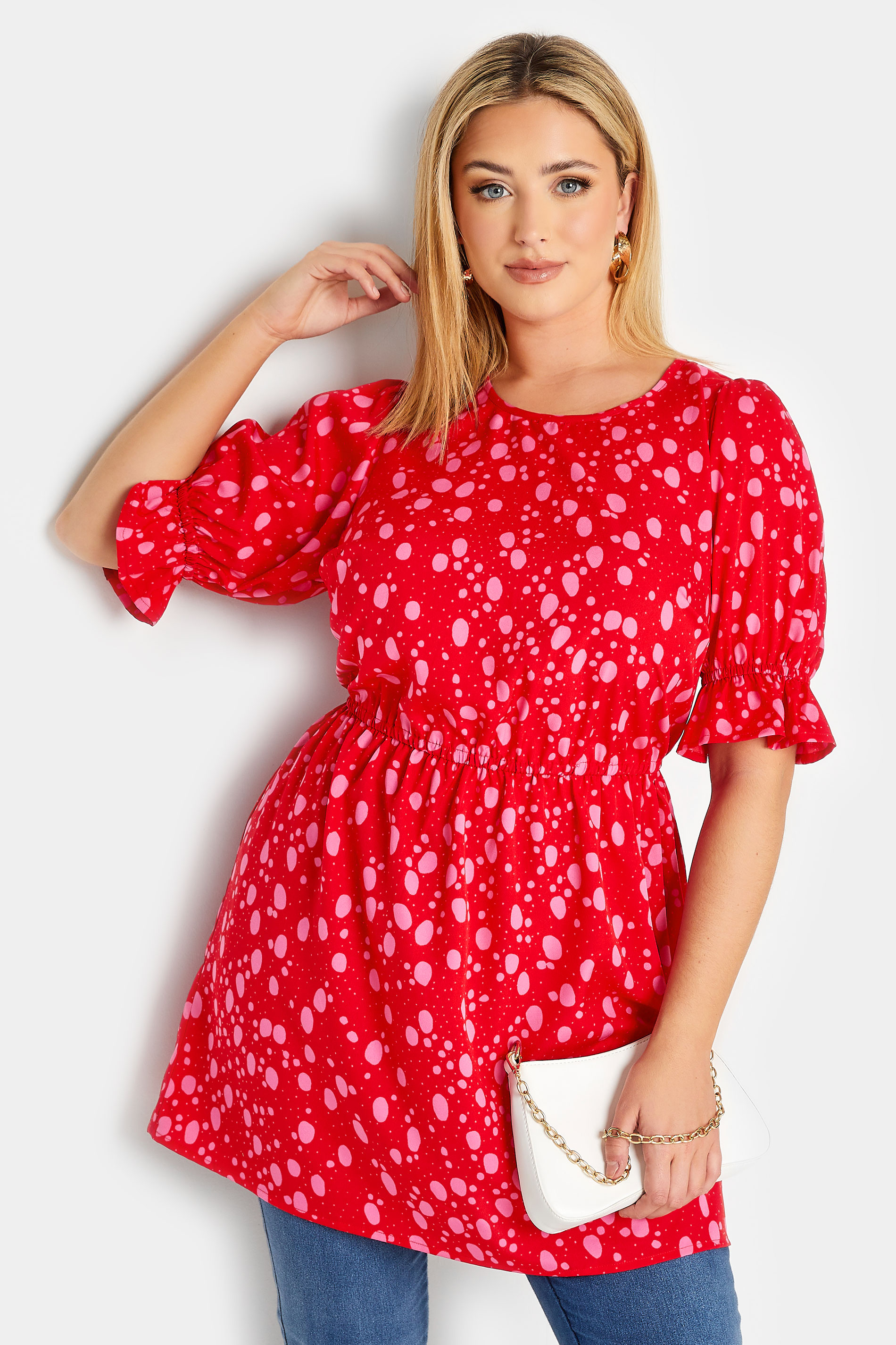 YOURS Plus Size Red Polka Dot Print Blouse | Yours Clothing 1