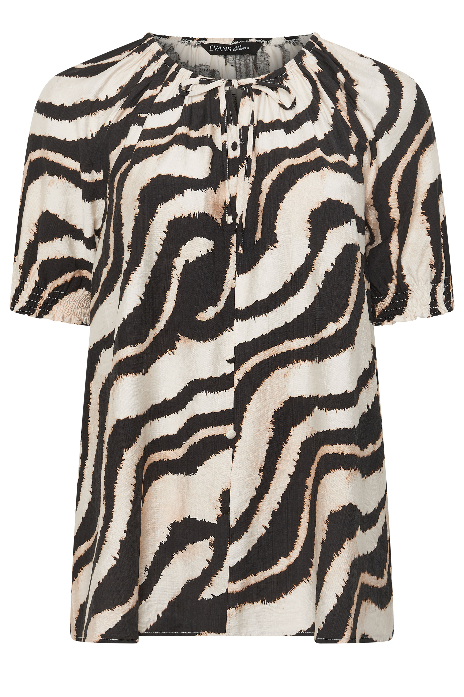 EVANS Plus Size Black Zebra Tie Neck Top | Evans 6