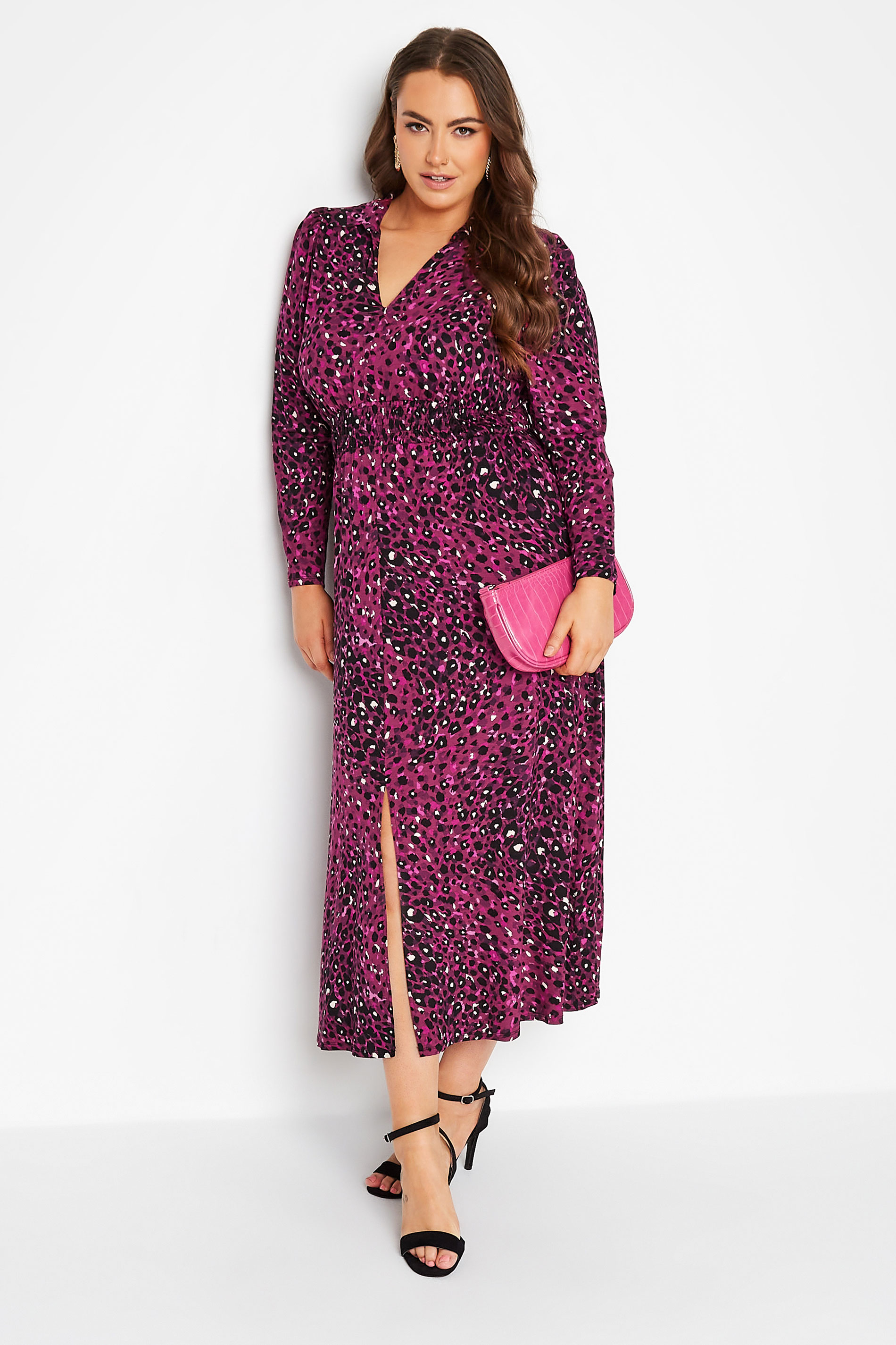 YOURS LONDON Plus Size Purple Animal Print Shirred Waist Dress | Yours Clothing 2