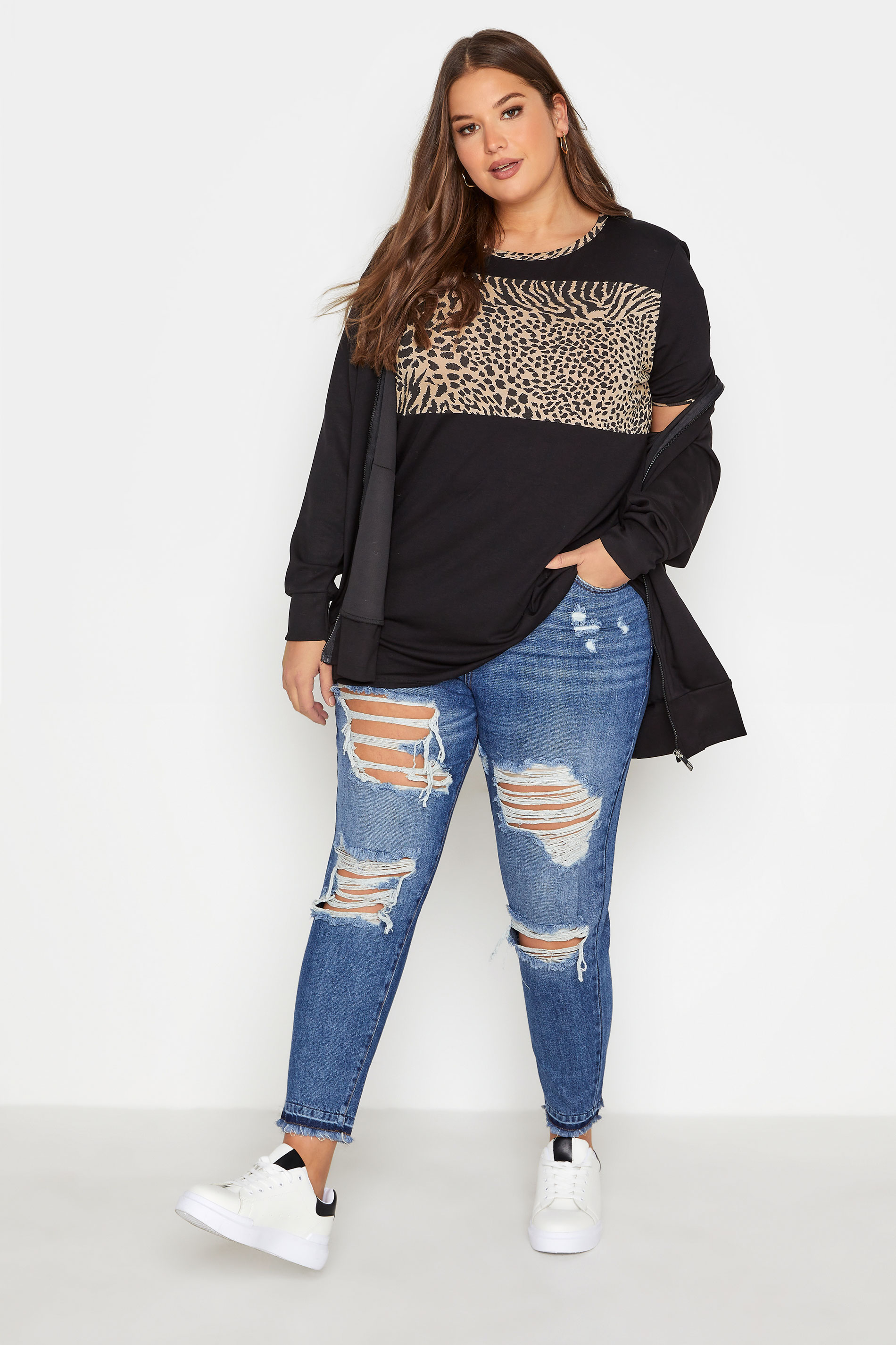 Grande taille  Tops Grande taille  Tops Jersey | LIMITED COLLECTION - T-Shirt Noir Block Léopard - KT76146