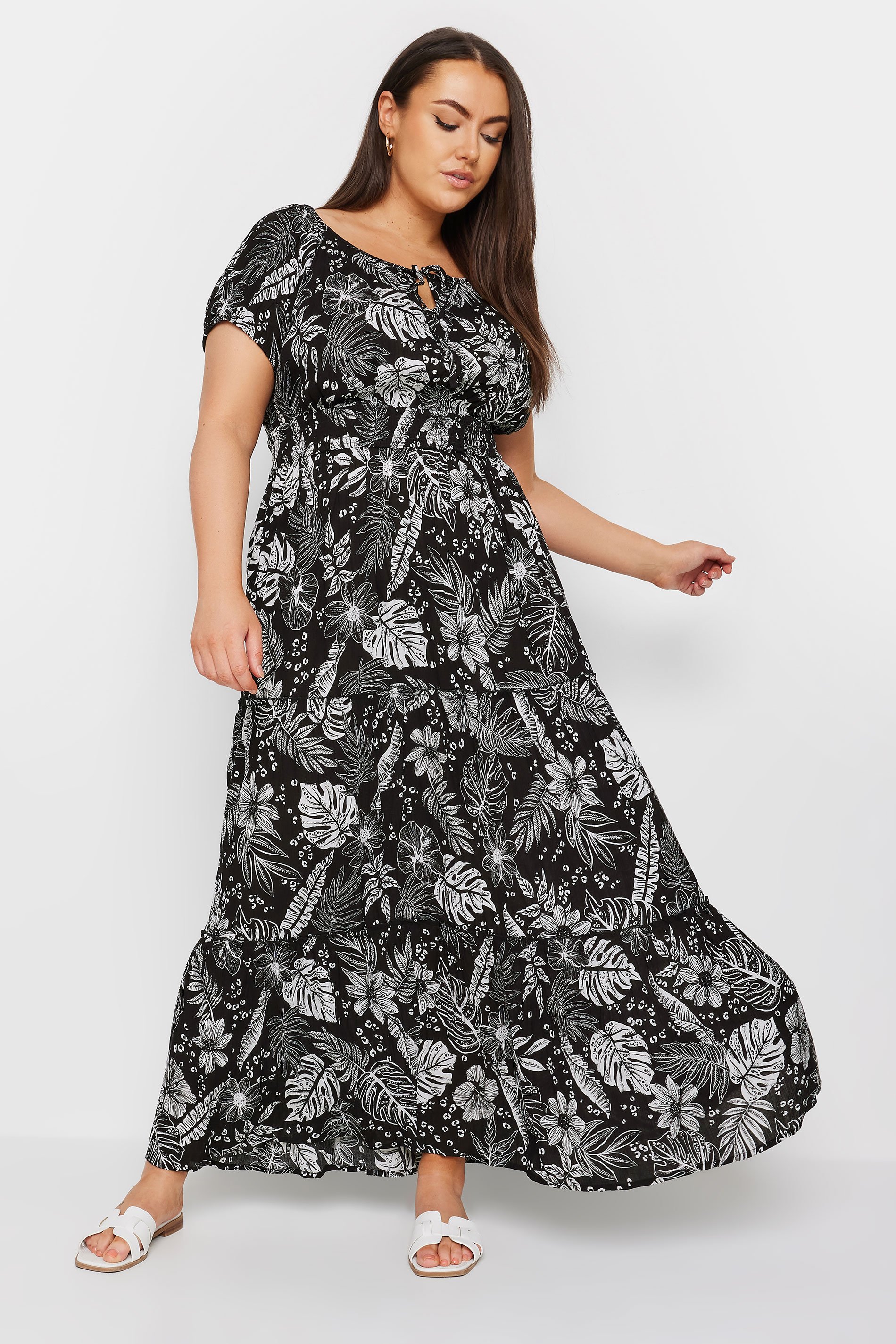 YOURS Plus Size Black Floral Print Tie Front Maxi Dress | Yours Clothing