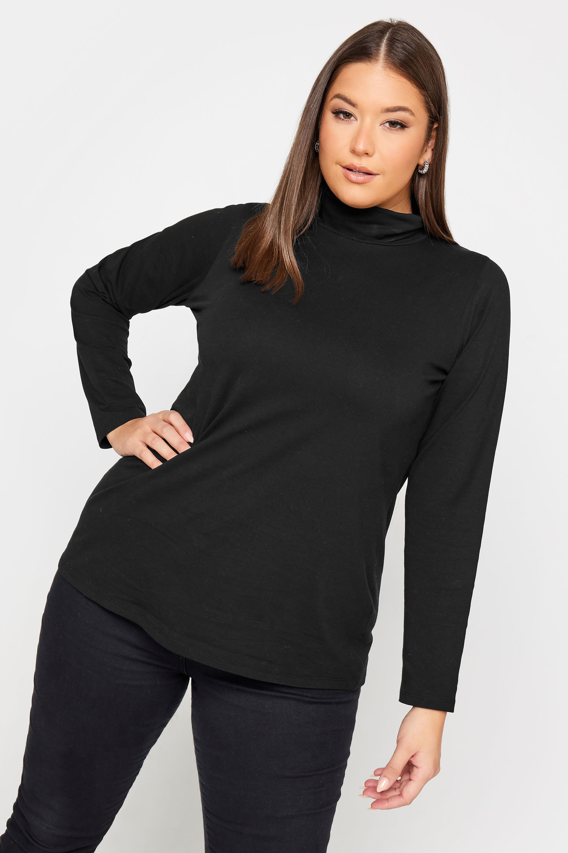 YOURS Plus Size Black Long Sleeve Turtle Neck Top | Yours Clothing 1