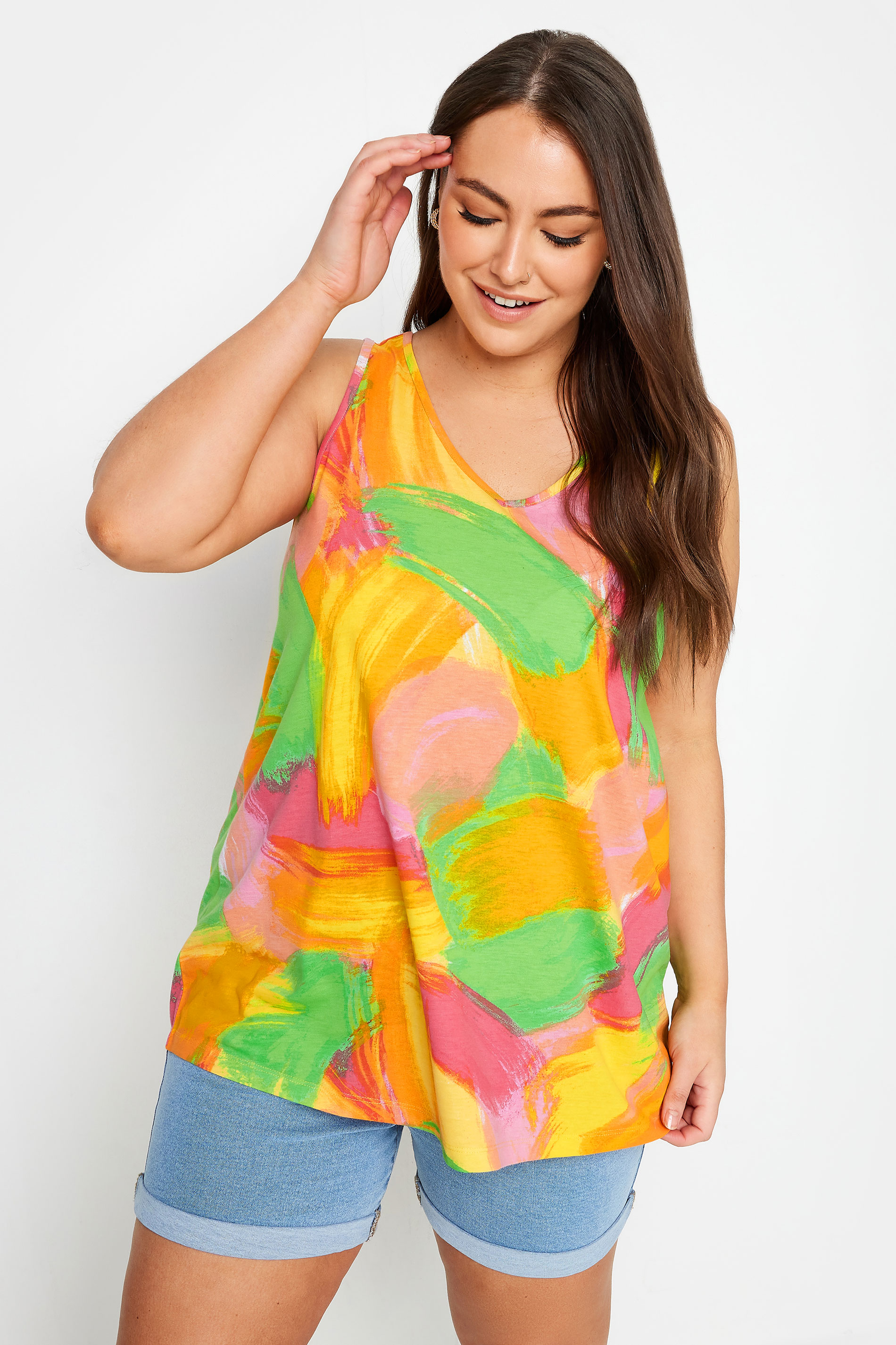 YOURS Plus Size Yellow Abstract Print Vest Top | Yours Clothing 2