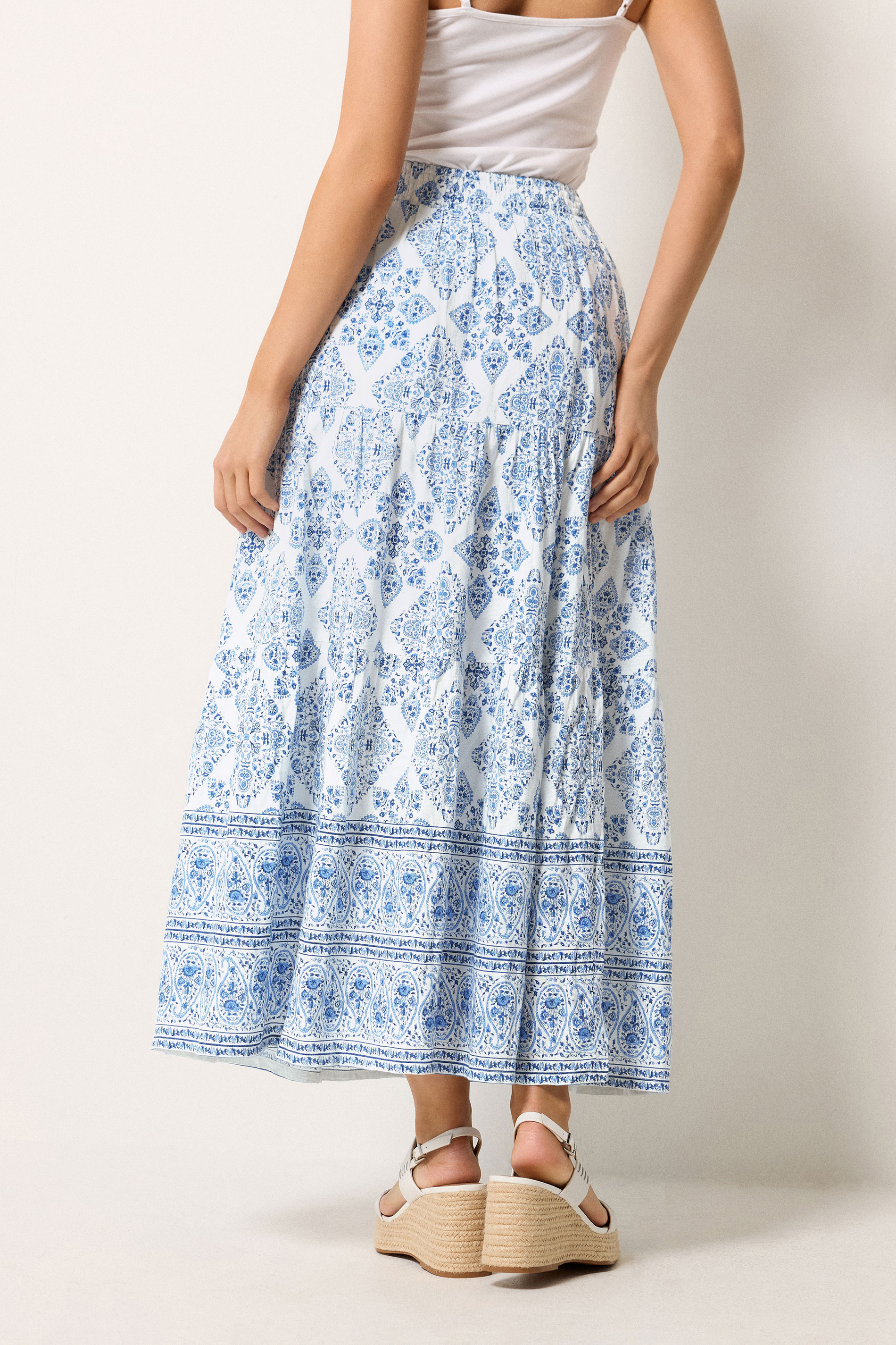M&Co Blue Tile Print Tiered Maxi Skirt | M&Co 2