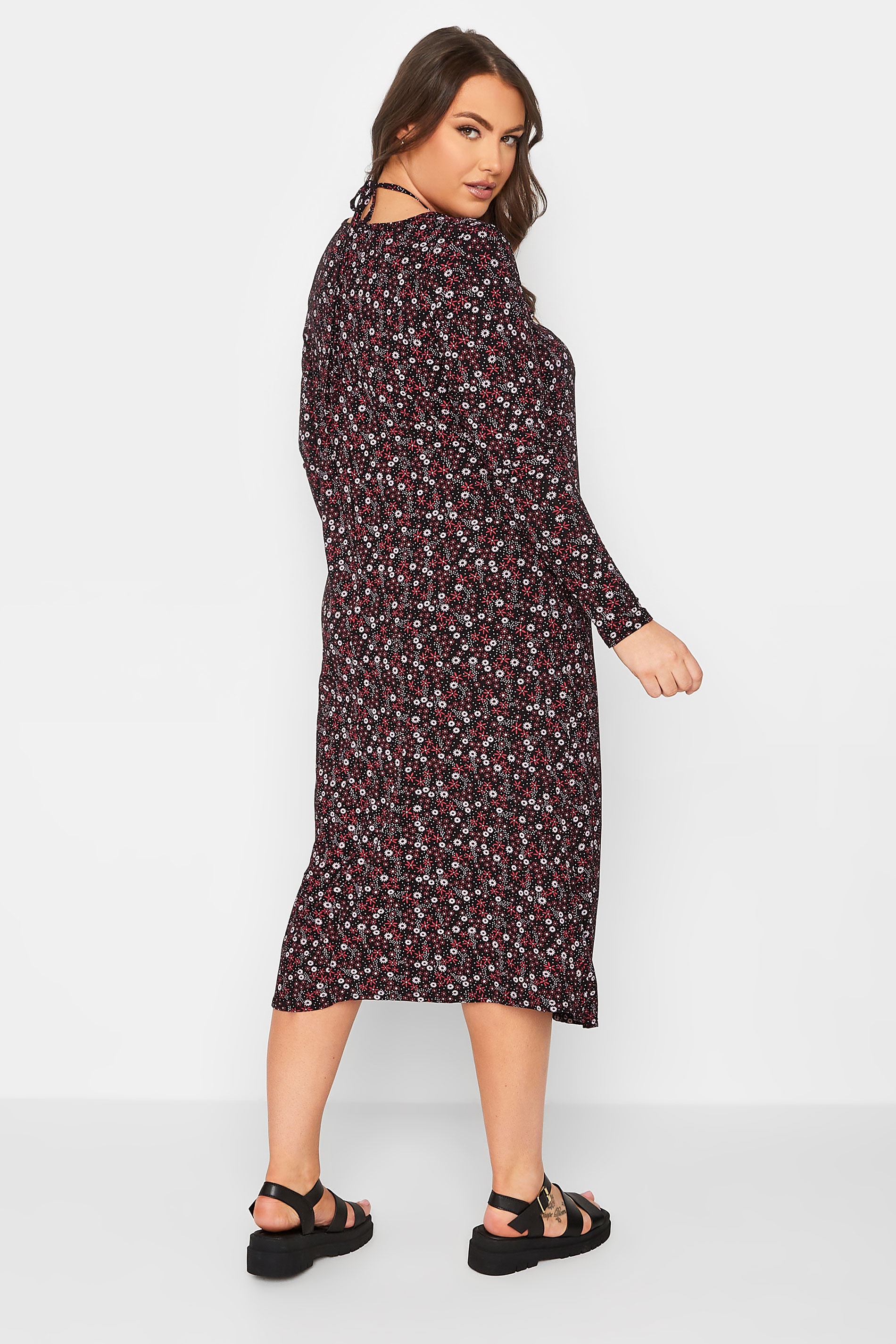 LIMITED COLLECTION Plus Size Black Ditsy Print Keyhole Tie Neck Midaxi Dress | Yours Clothing 3