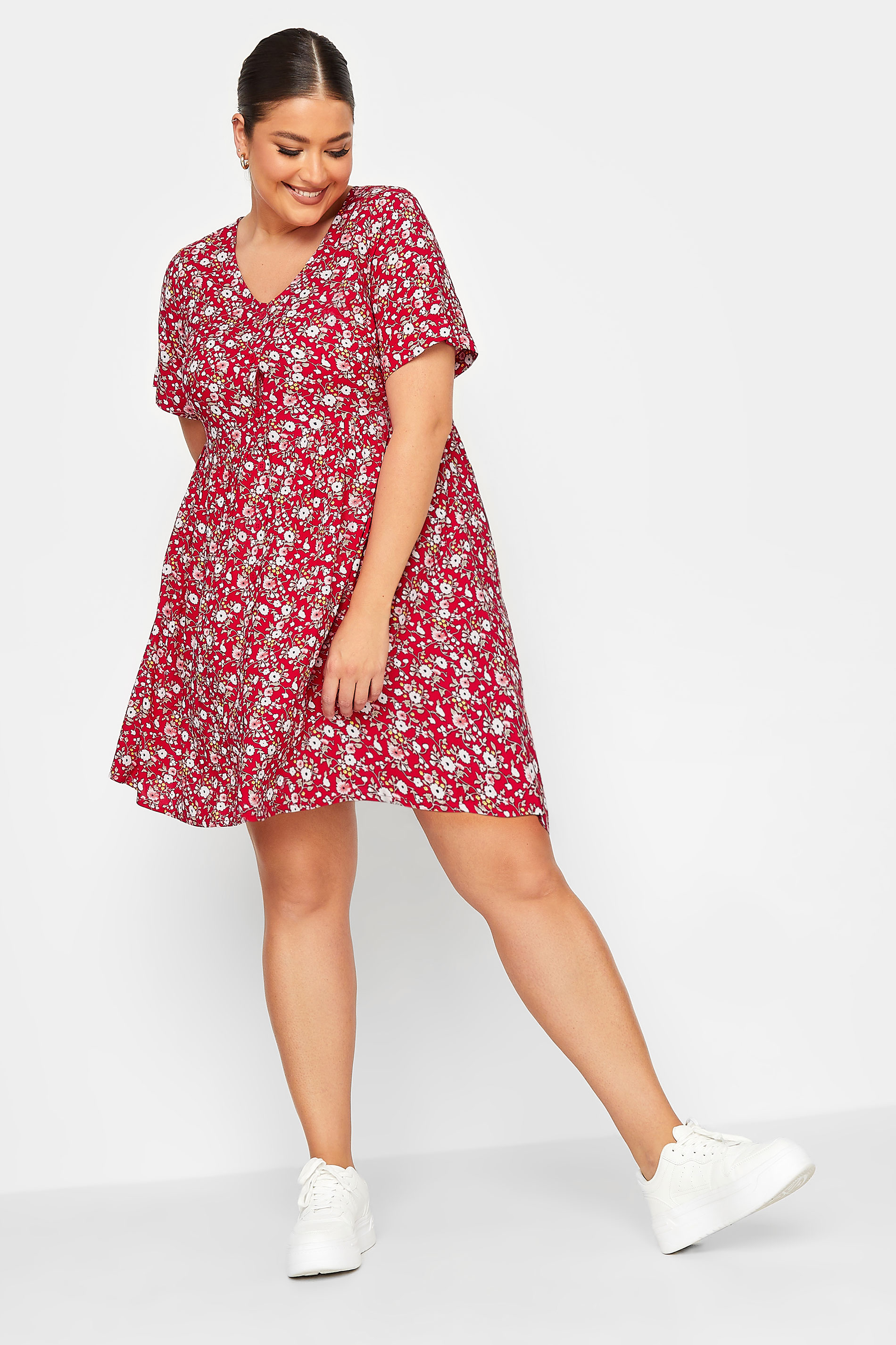 YOURS Plus Size Red Floral Print Button Through Dress | Yours Clothing 2