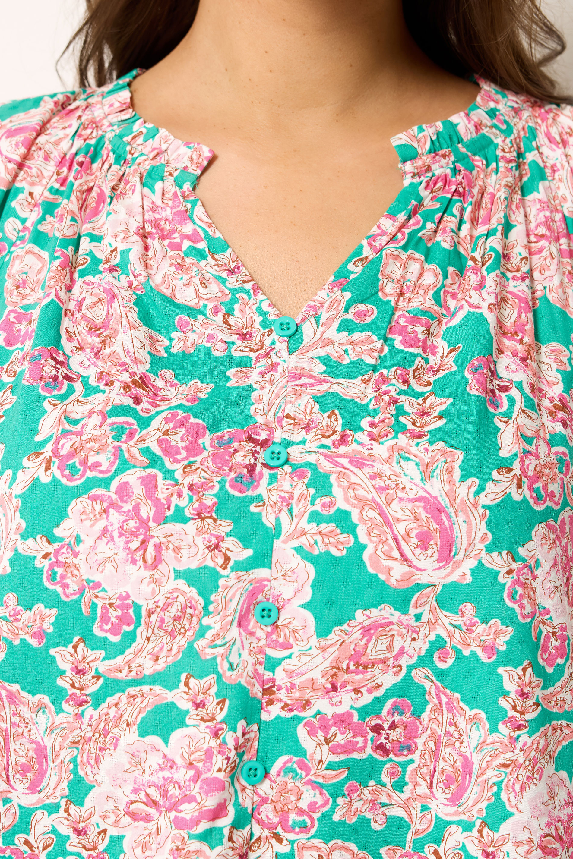 YOURS Plus Size Green Floral Print Frill Neck Top | Yours Clothing 5