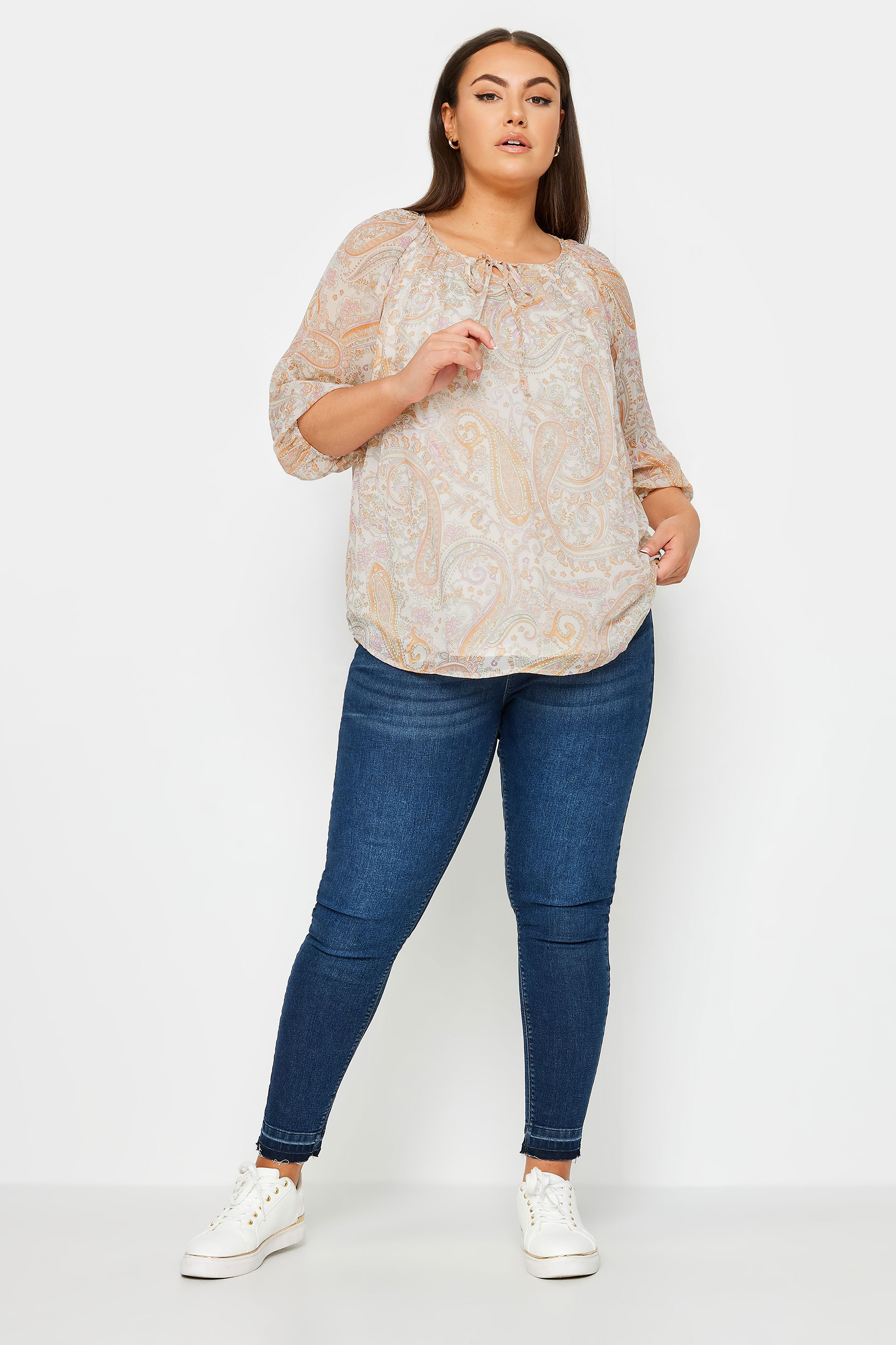 YOURS Plus Size Pink Paisley Print Tie Neck Blouse | Yours Clothing 2