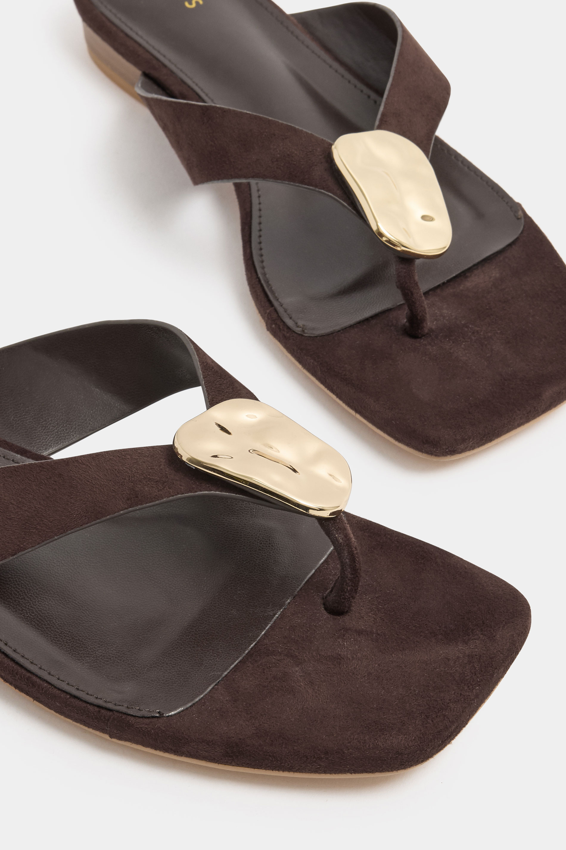 LTS Chocolate Brown Hammered Low Heel Sandals In Standard Fit | Long Tall Sally 5