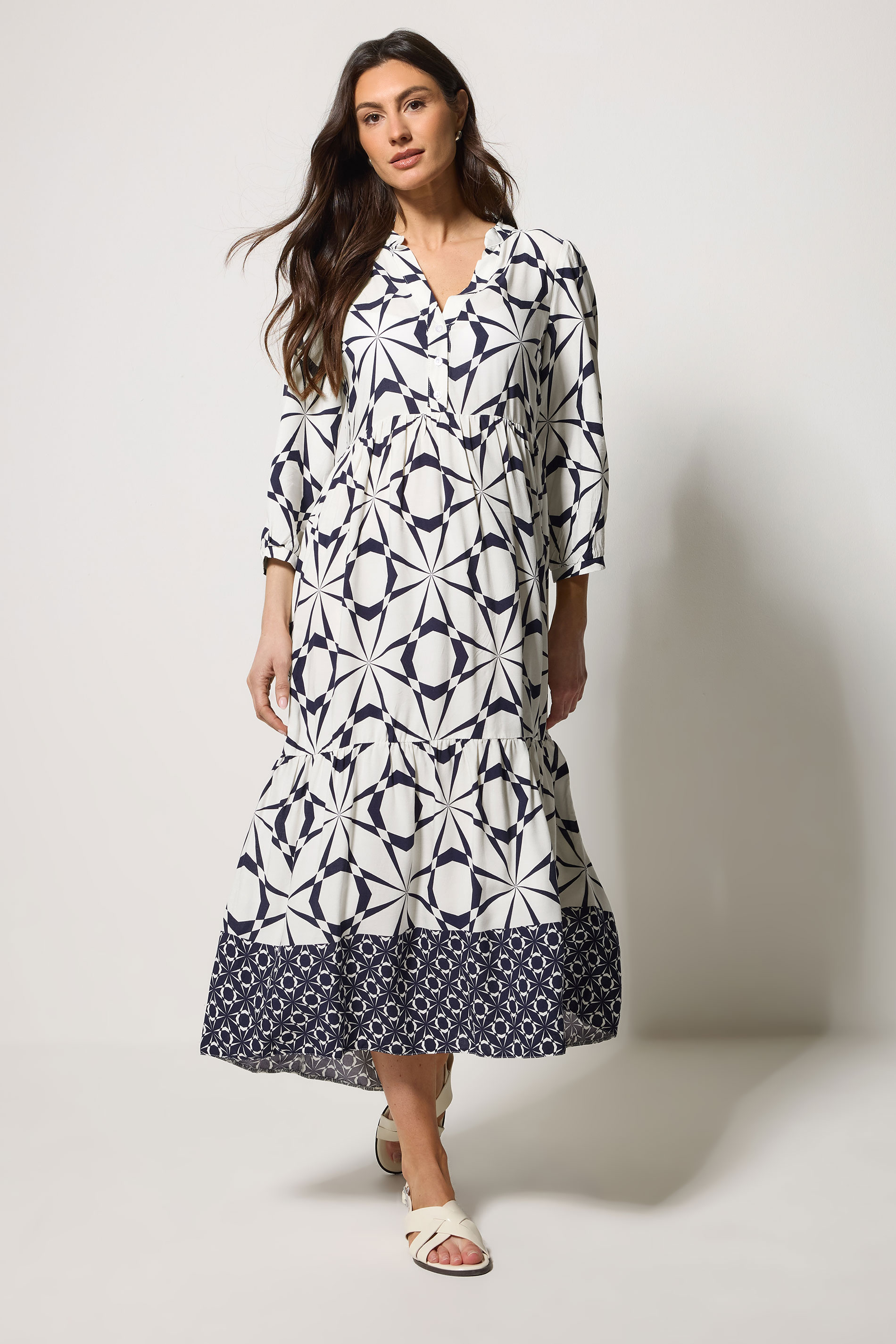 M&Co White Geometric Print Tiered Maxi Dress| M&Co 3