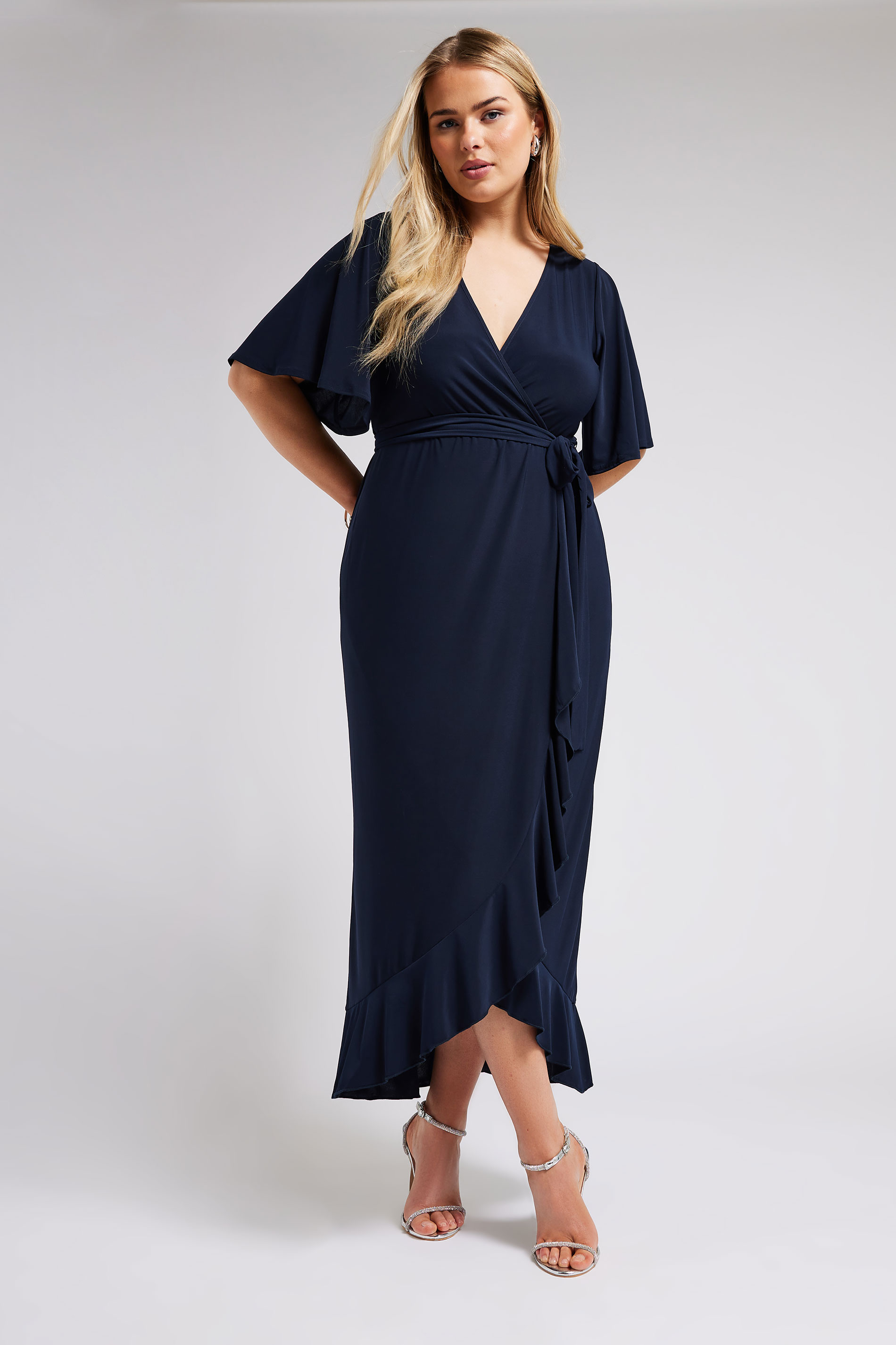 YOURS Plus Size Black Ruffle Hem Wrap Dress | Yours Clothing 2
