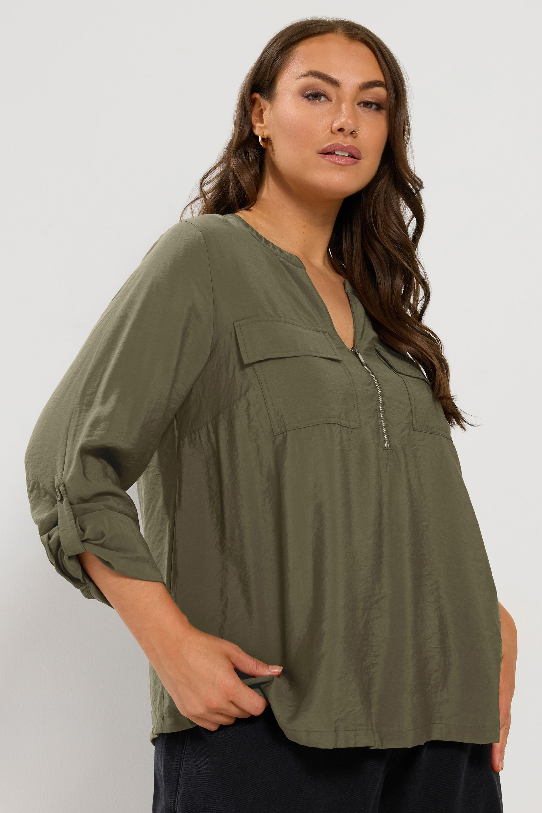 Yours Kakigroene Blouse Met Ritsdetail Size 42