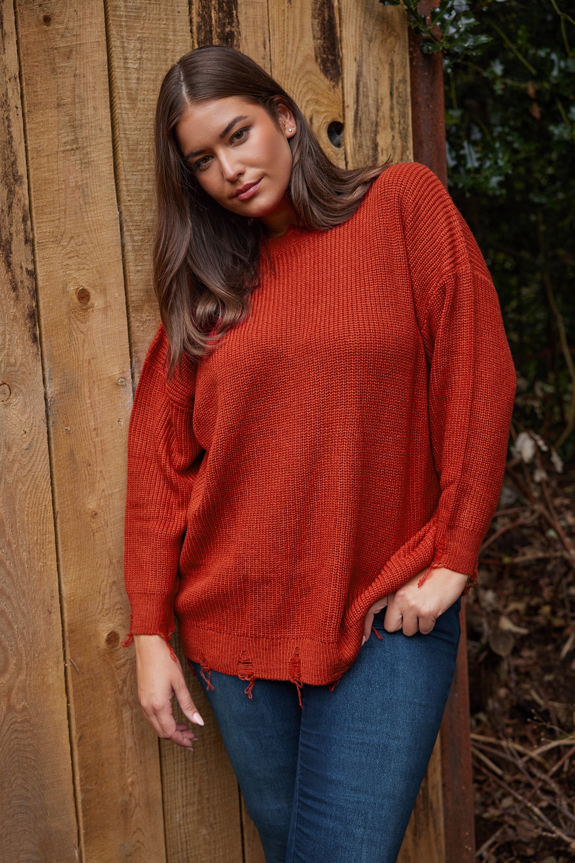 YOURS Plus Size Orange Distressed Knitted Jumper | Yours Clothing 1