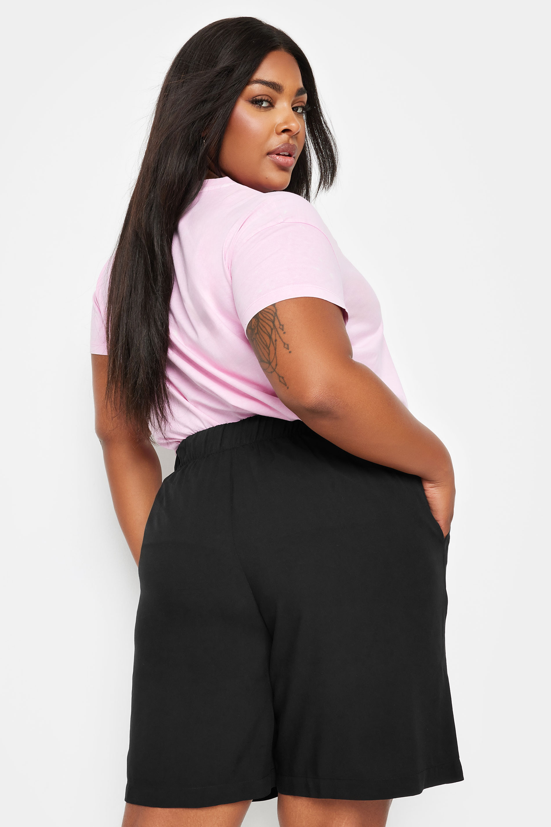 YOURS Plus Size Black Pull On Shorts | Yours Clothing 3