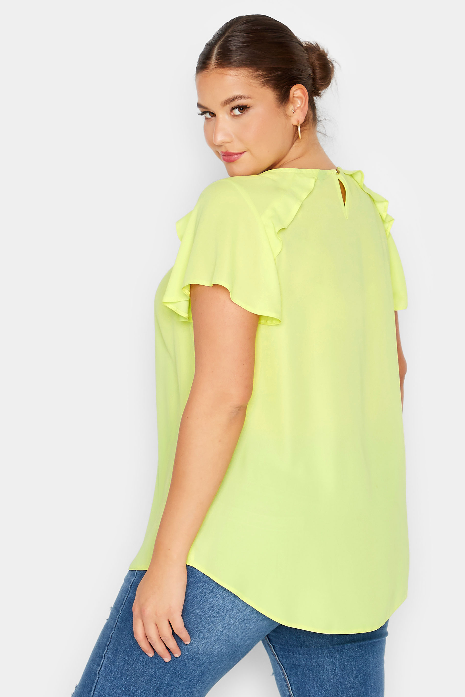 YOURS Plus Size Curve Yellow Frill Short Sleeve Blouse | Yours Clothing  3