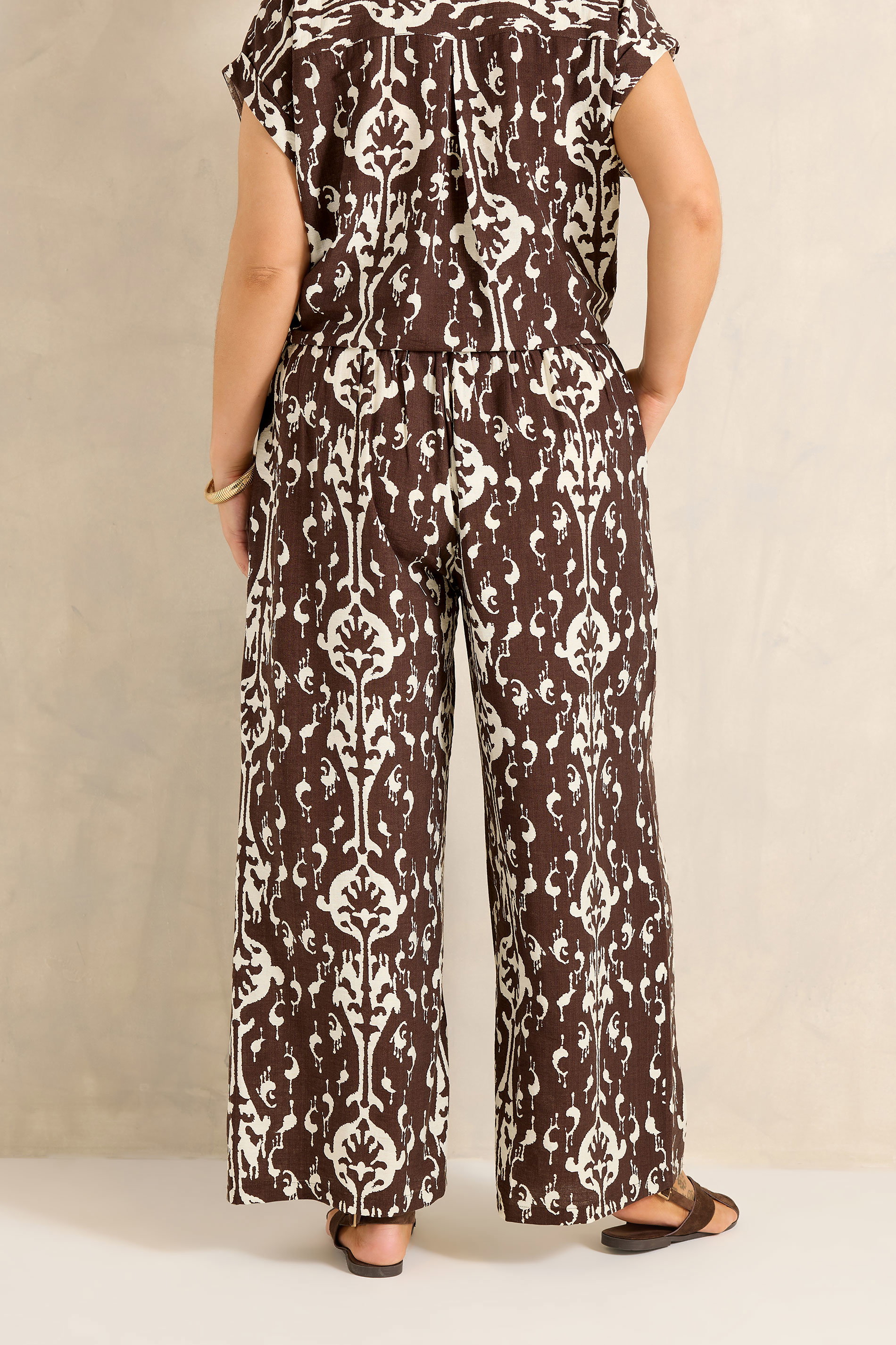 EVANS Plus Size Chocolate Brown Abstract Trousers | Evans 2