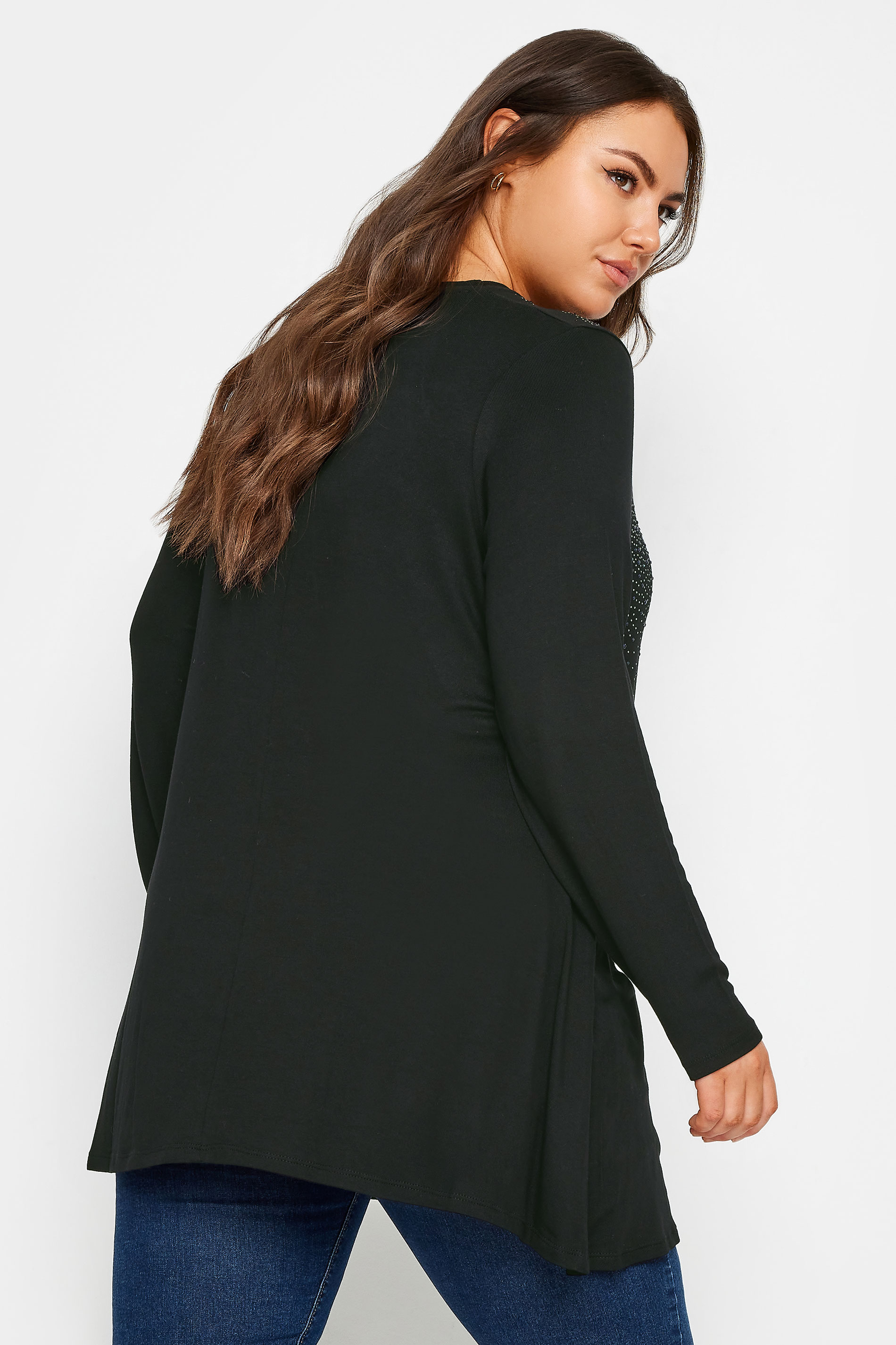 YOURS Plus Size Black Stud Embellished Long Sleeve Top | Yours Clothing 3