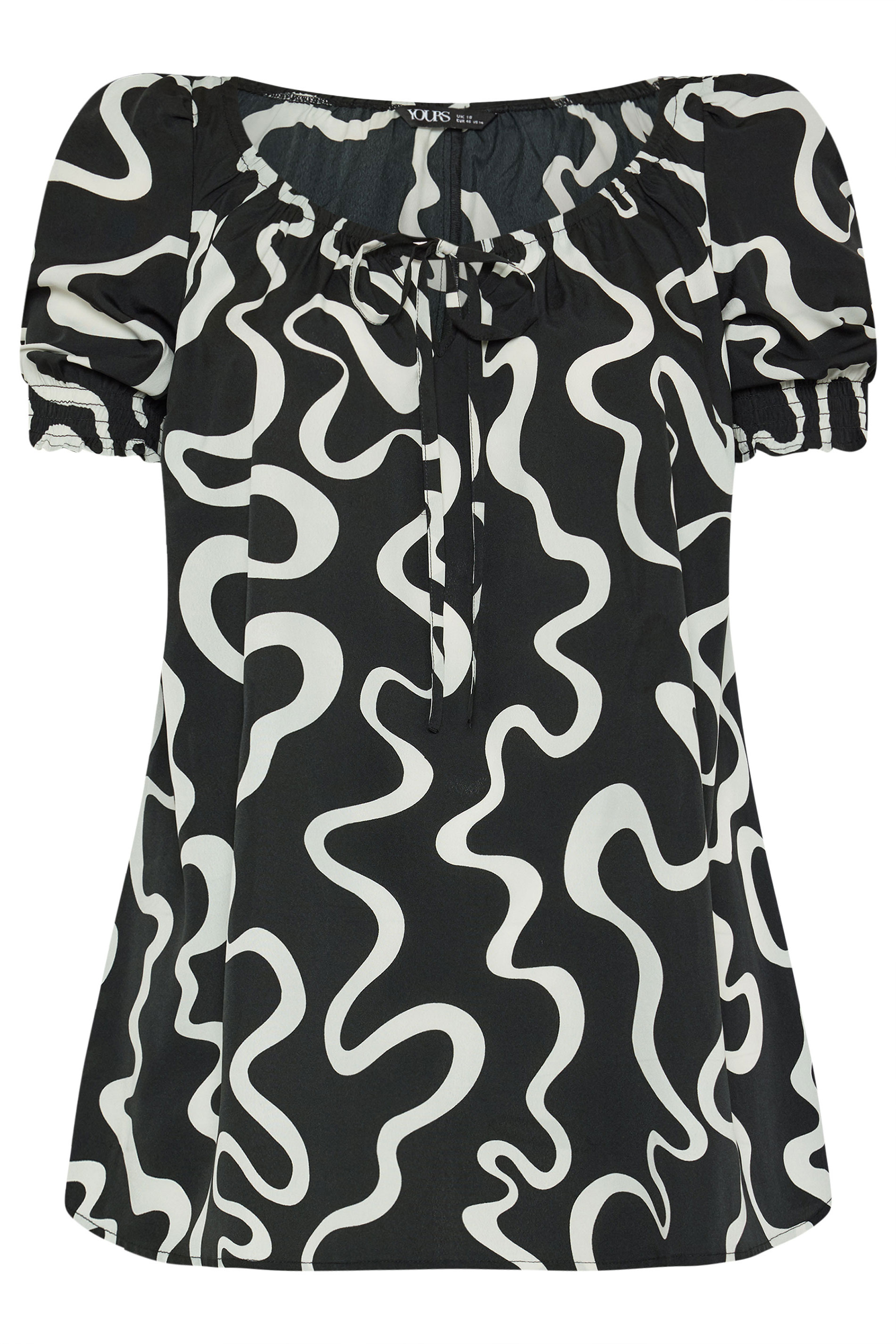 YOURS Plus Size Black Abstract Print Tie Front Blouse | Yours Clothing 5