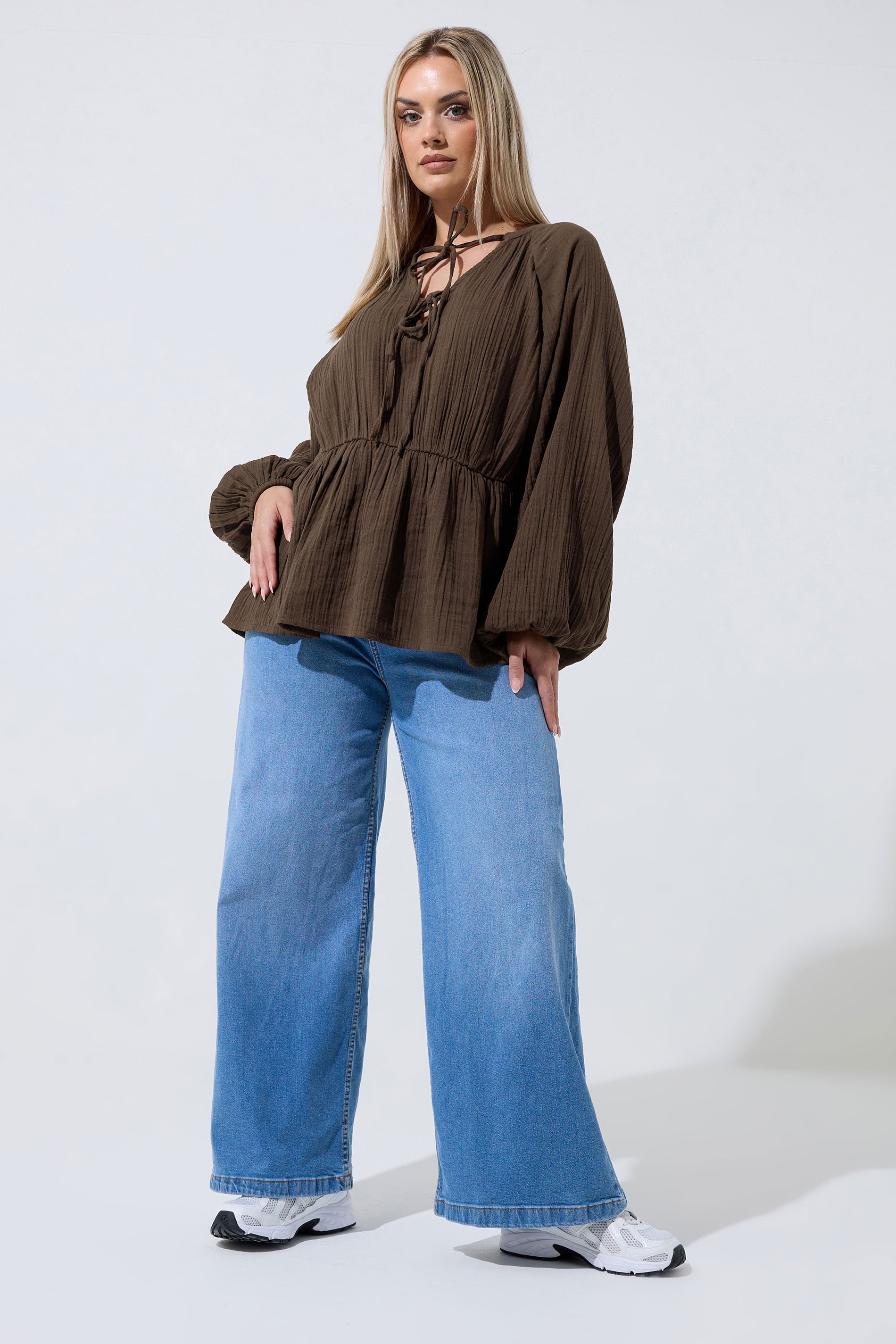 LIMITED COLLECTION Plus Size Chocolate Brown Cheesecloth Top | Yours Clothing 2