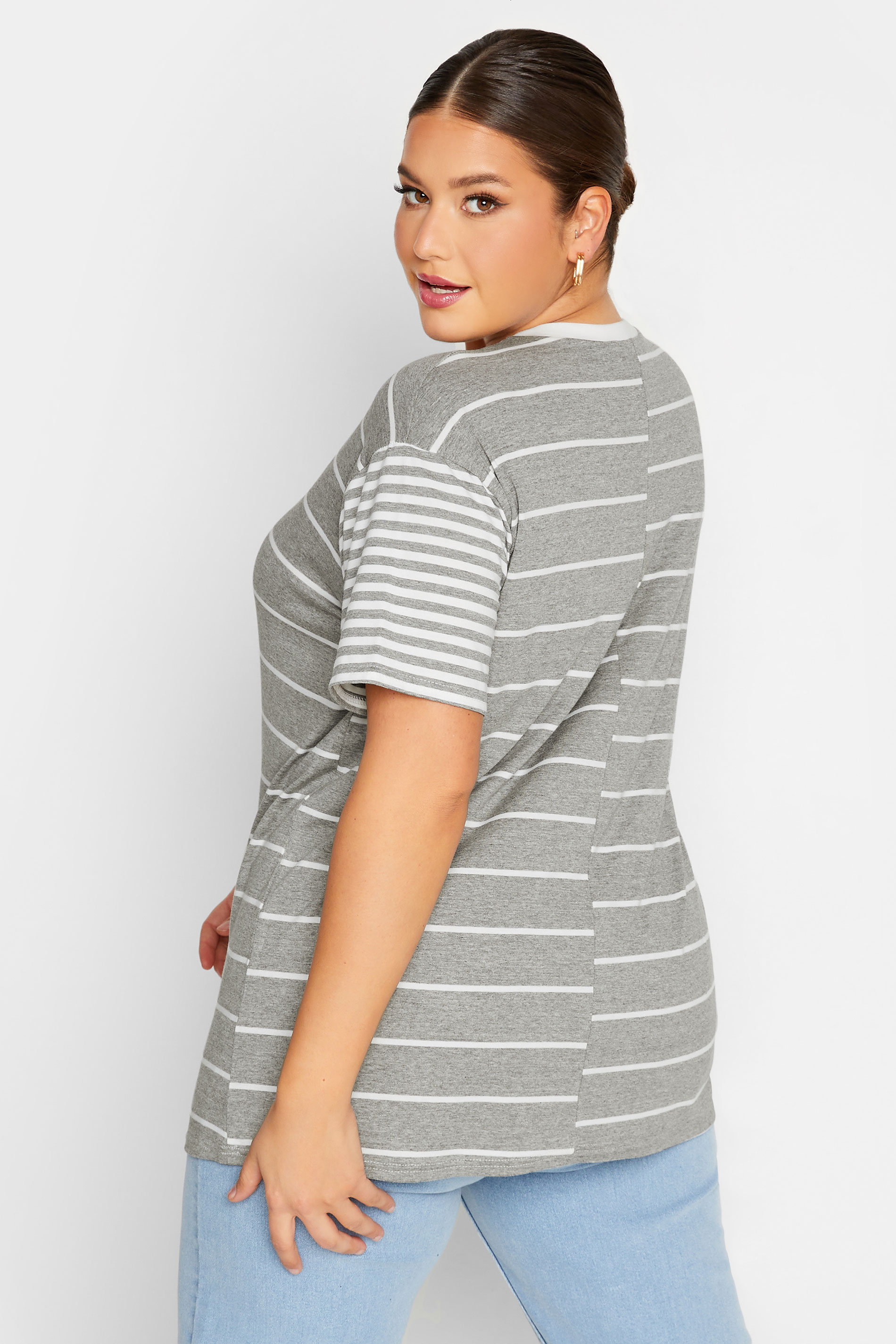 LIMITED COLLECTION Plus Size Grey Mixed Stripe Print T-Shirt | Yours Clothing 3