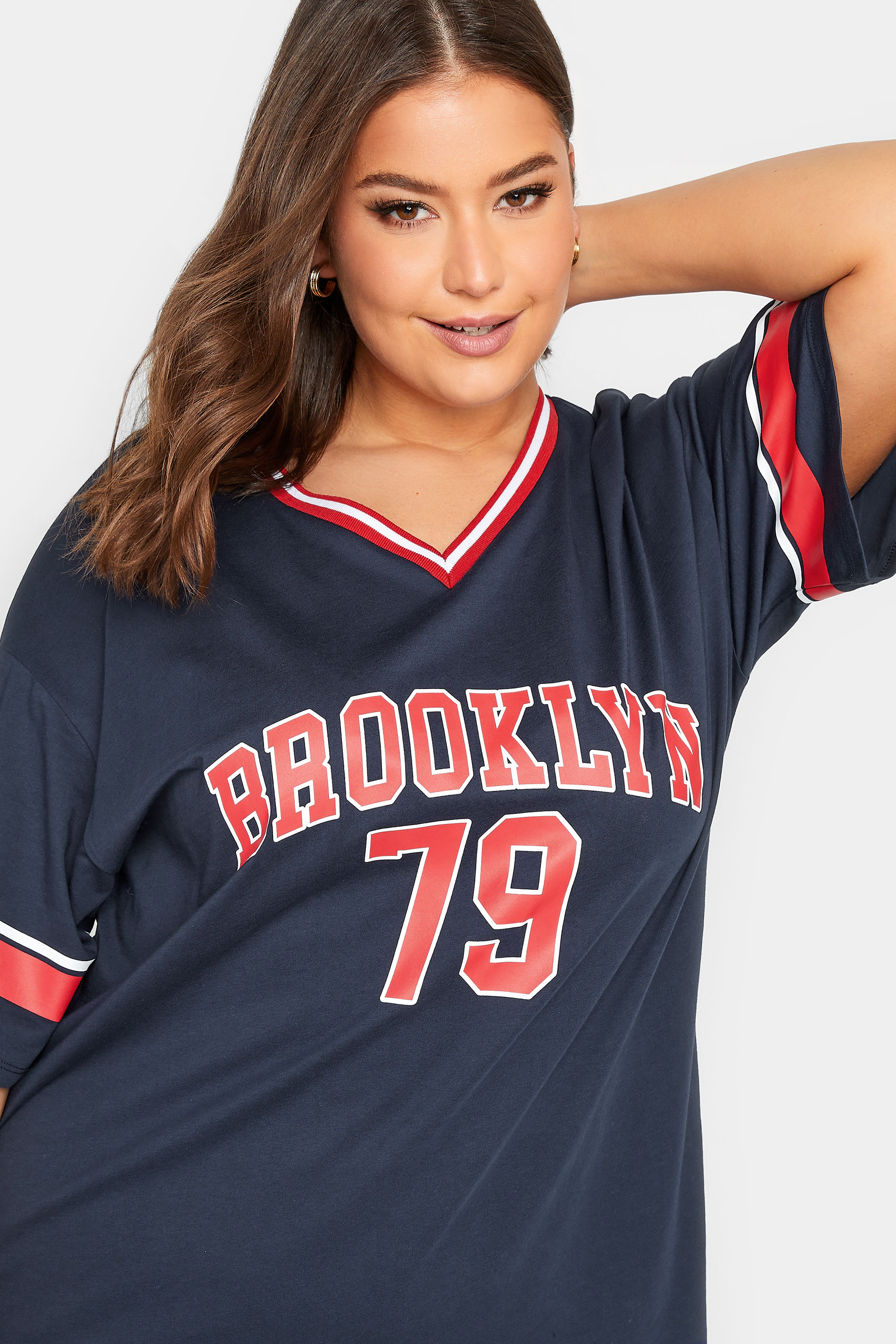 YOURS Plus Size Navy Blue 'Brooklyn 79' Varsity T-Shirt