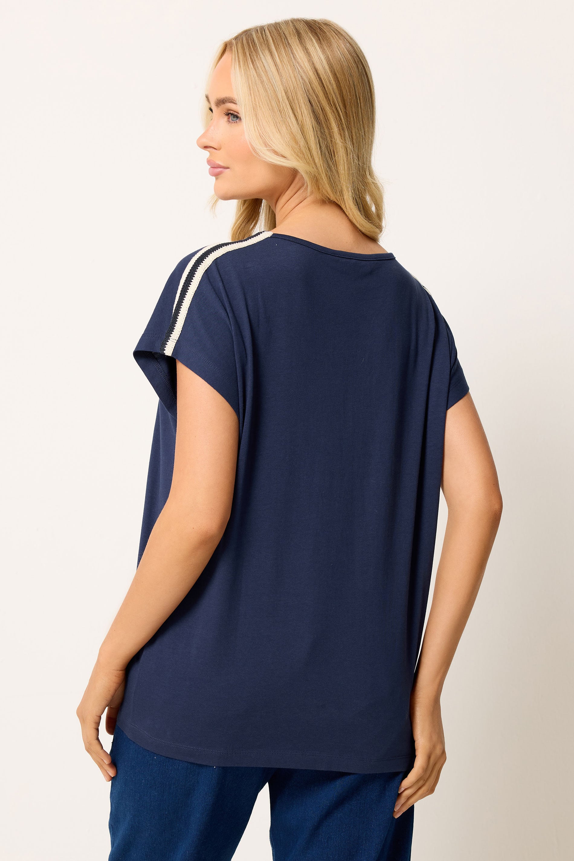 M&Co Navy Blue Contrast Trim Cotton Short Sleeve T-Shirt | M&Co 2
