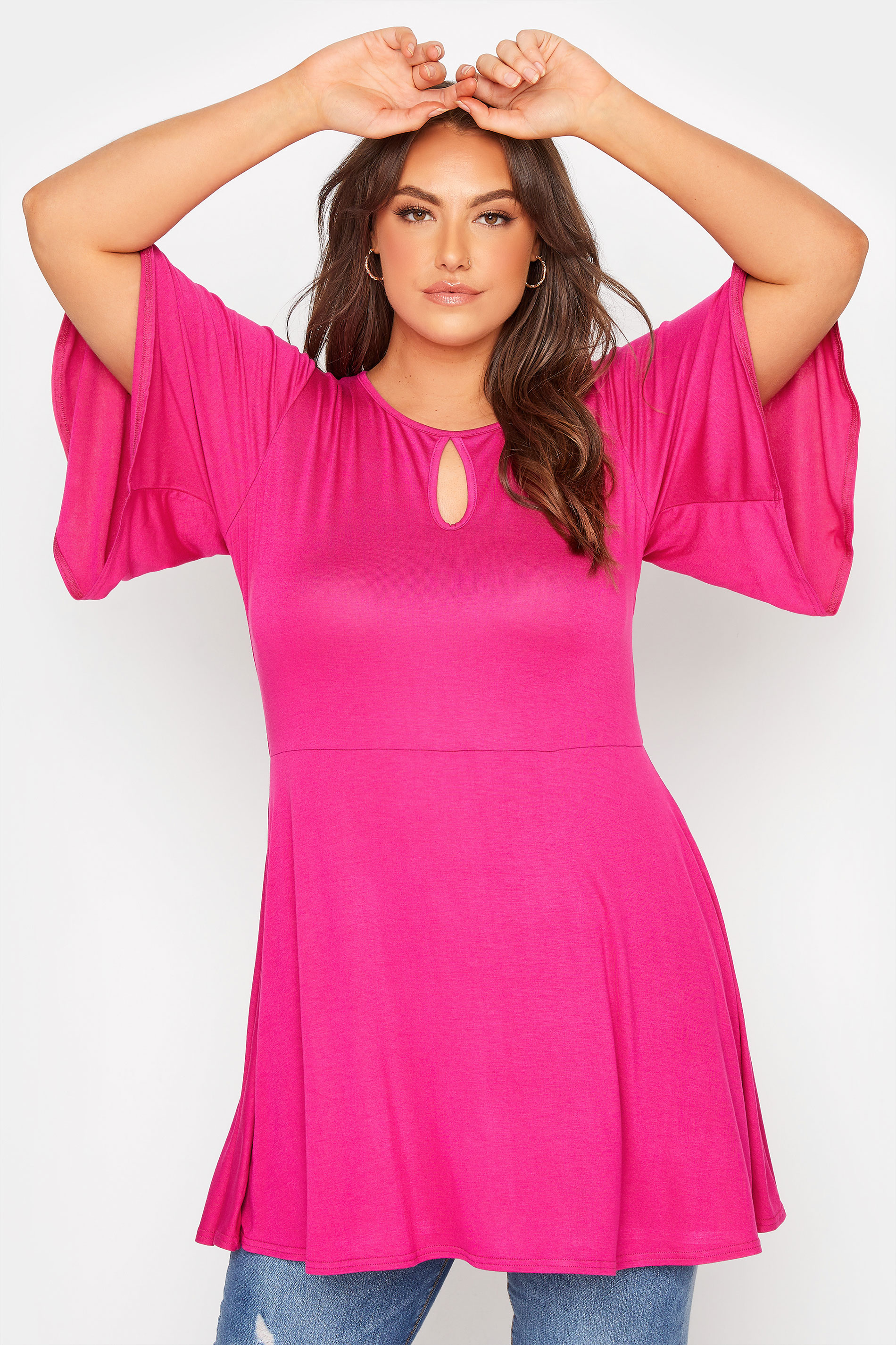 LIMITED COLLECTION Curve Hot Pink Keyhole Peplum Top_AR.jpg