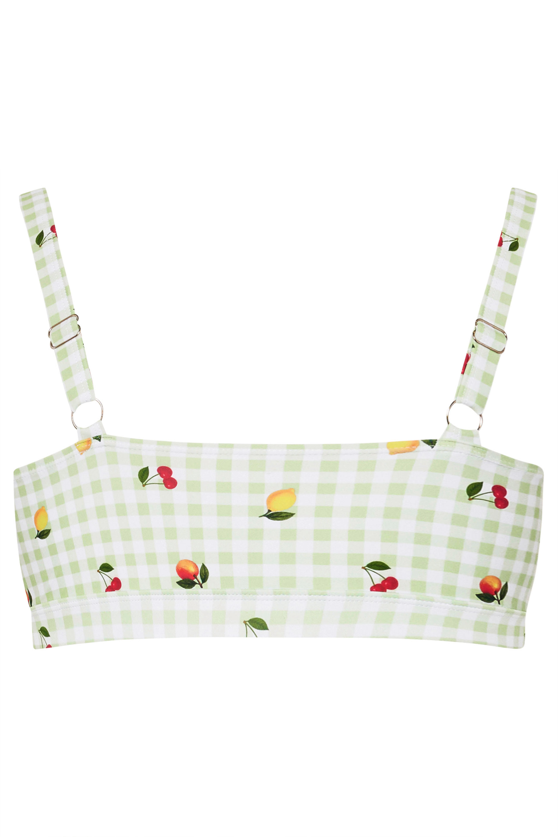 LIMITED COLLECTION Plus Size Green Gingham Fruit Print Bikini Top | Yours Clothing 7