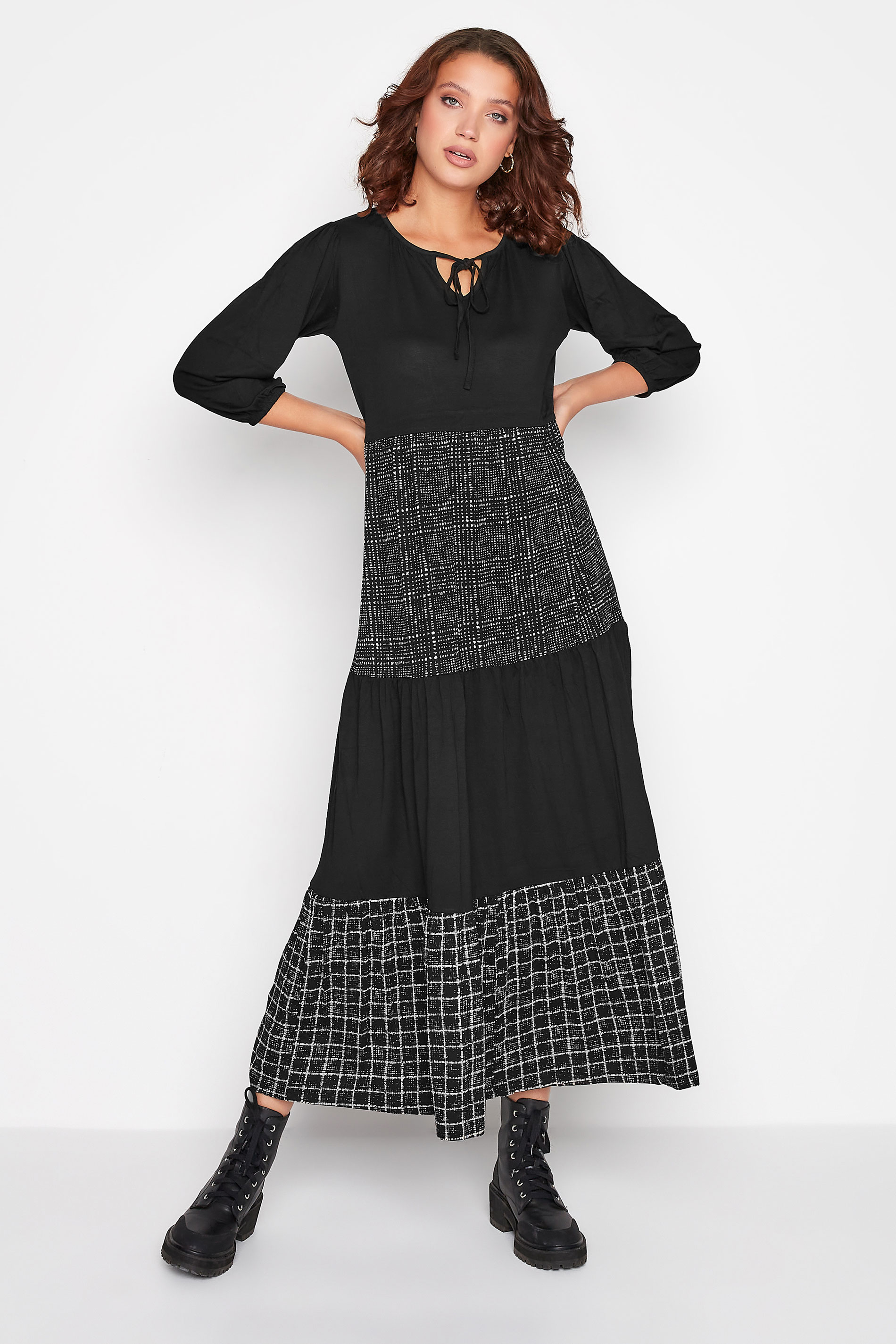 LTS Tall Black Check Tiered Maxi Dress 1