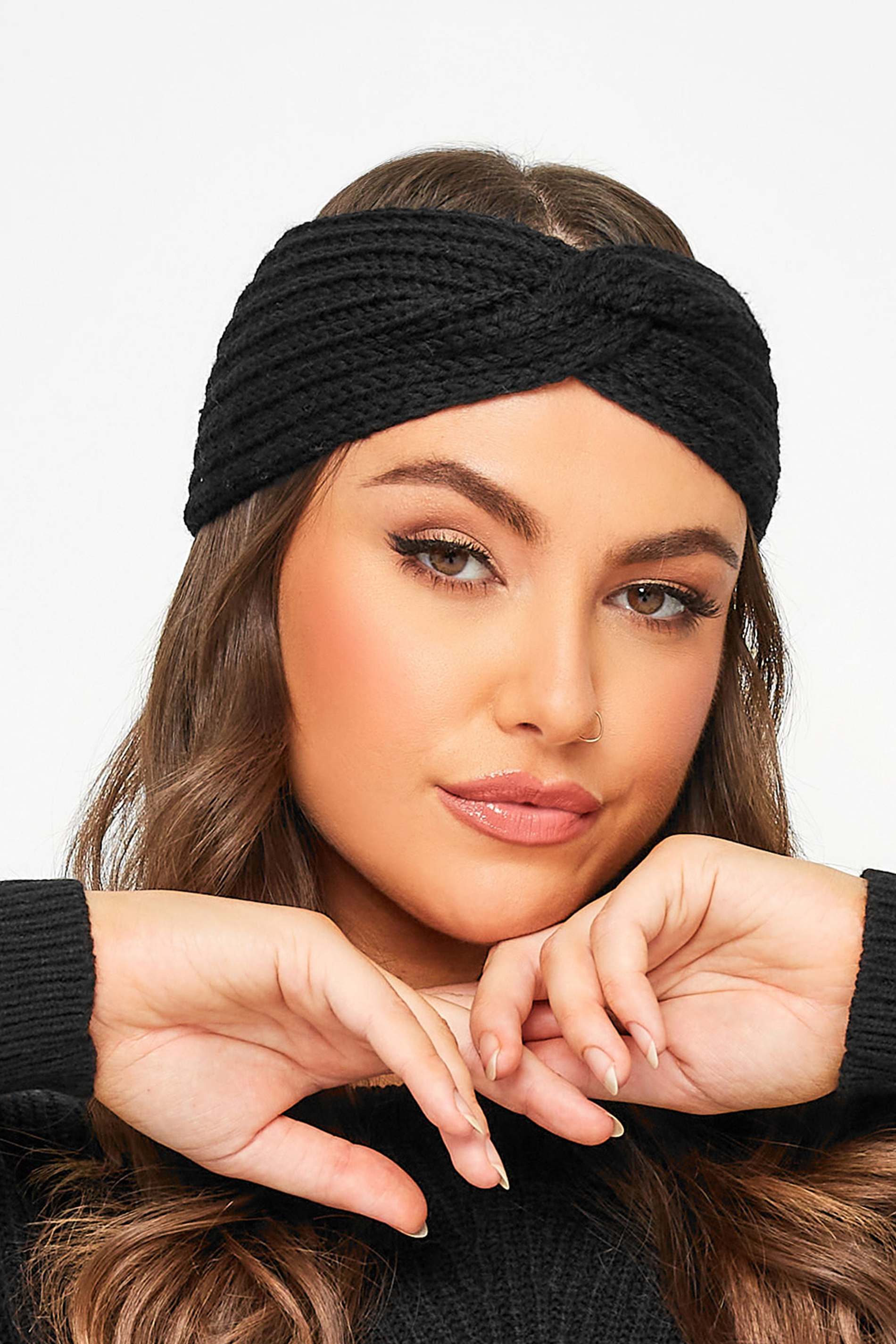 Plus Size Black Knitted Twist Headband | Yours Clothing 1