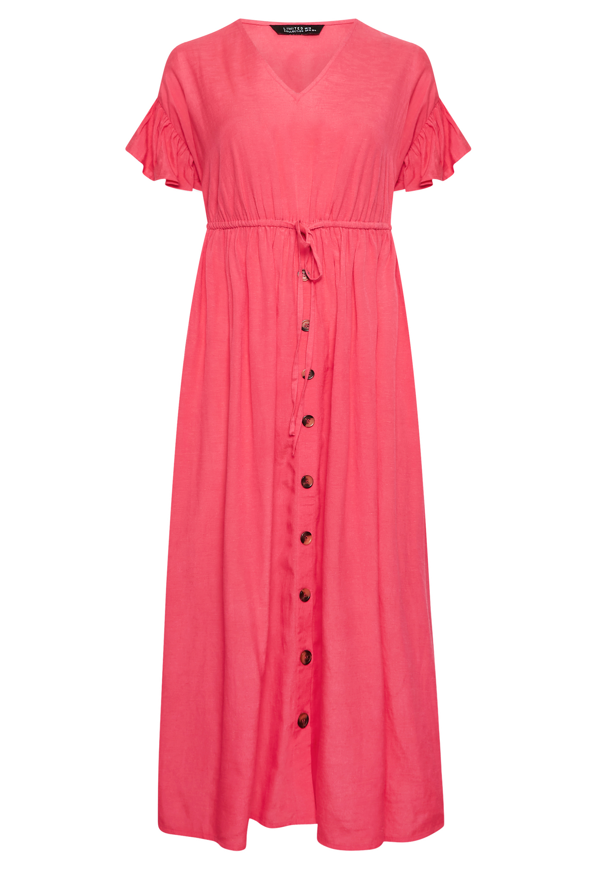 LIMITED COLLECTION Plus Size Coral Pink Frill Sleeve Cotton Maxi Dress ...