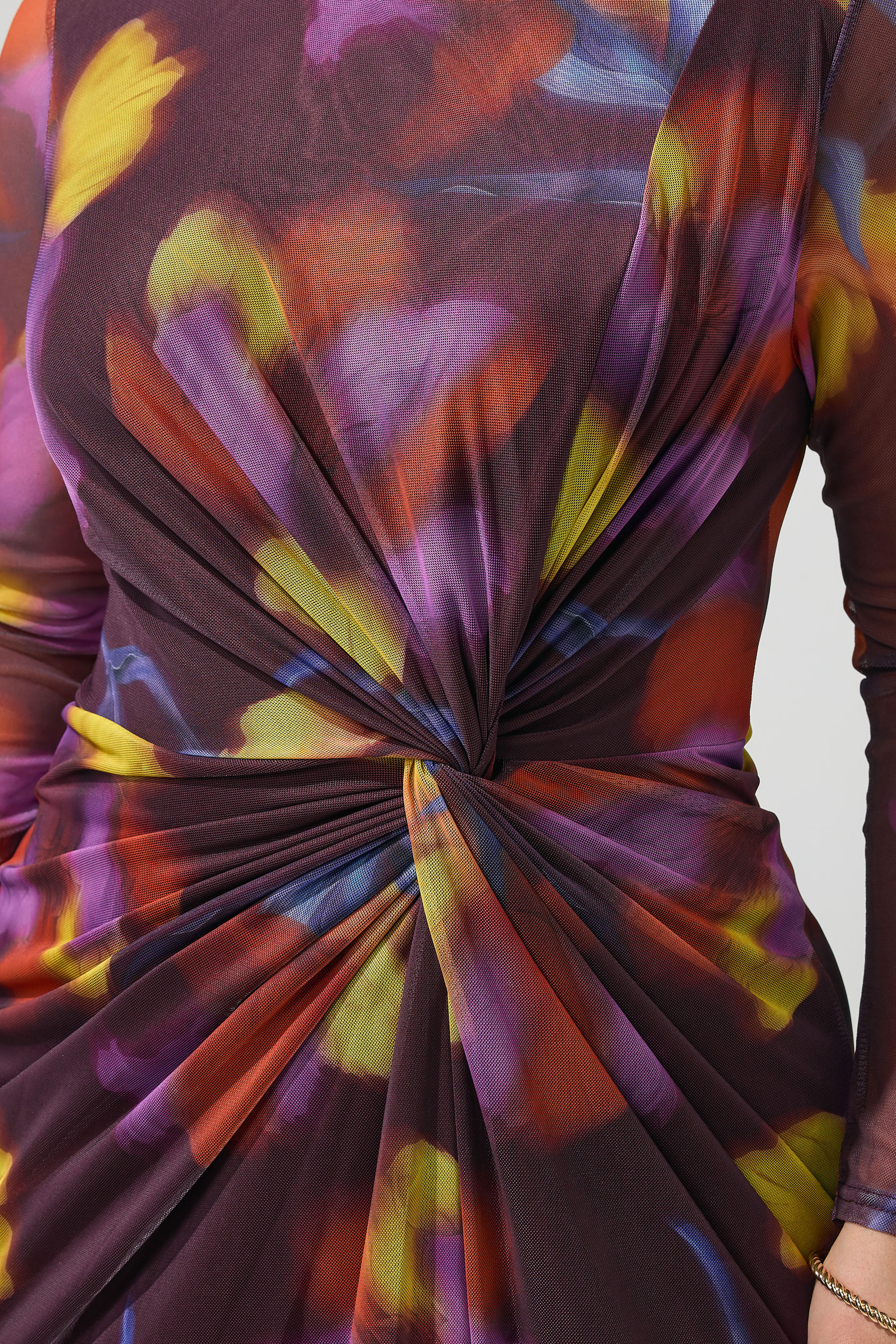 YOURS LONDON Plus Size Purple Abstract Floral Mesh Side Knot Midi Dress | Yours Clothing 4