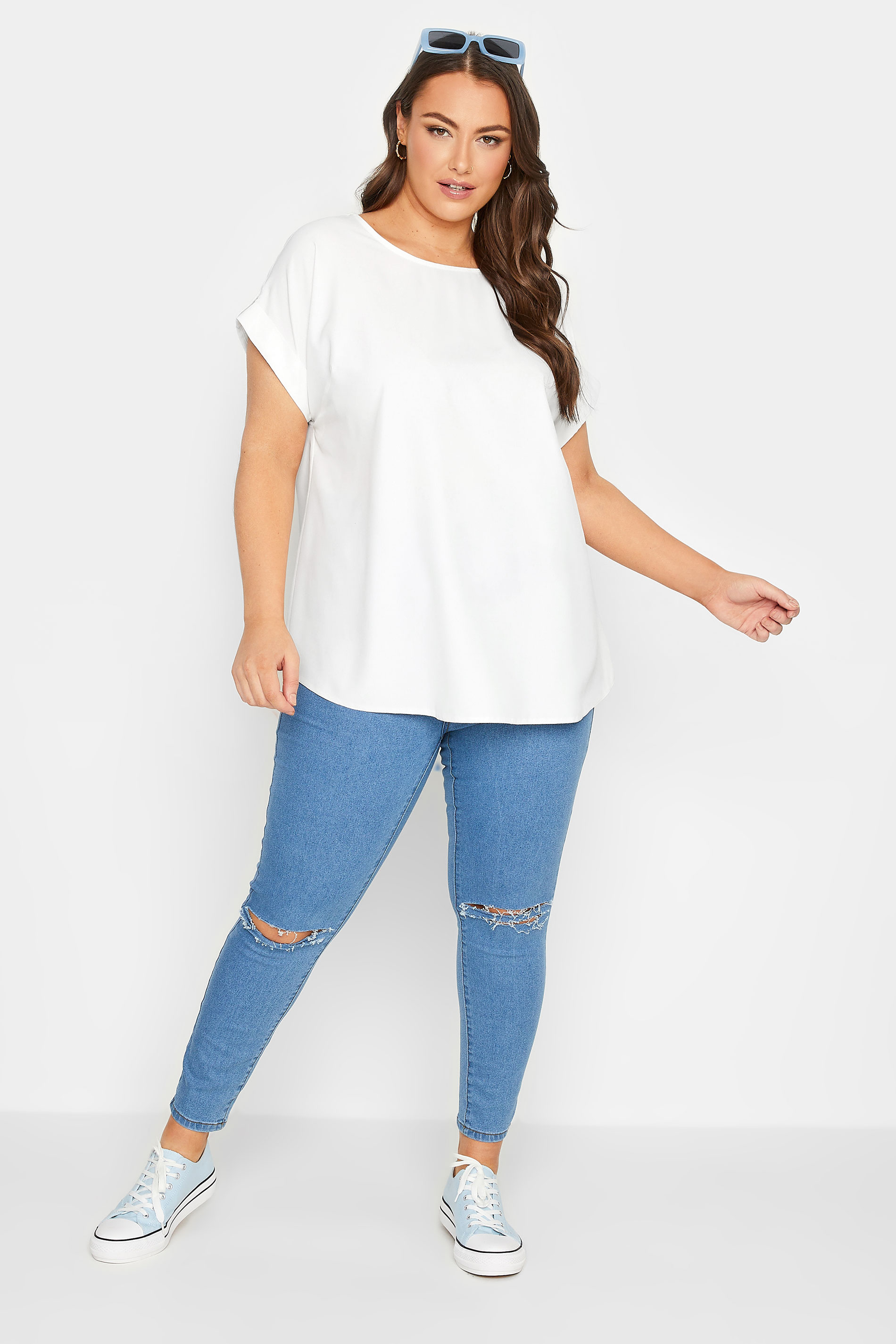 YOURS Plus Size White Tab Sleeve Blouse | Yours Clothing 2
