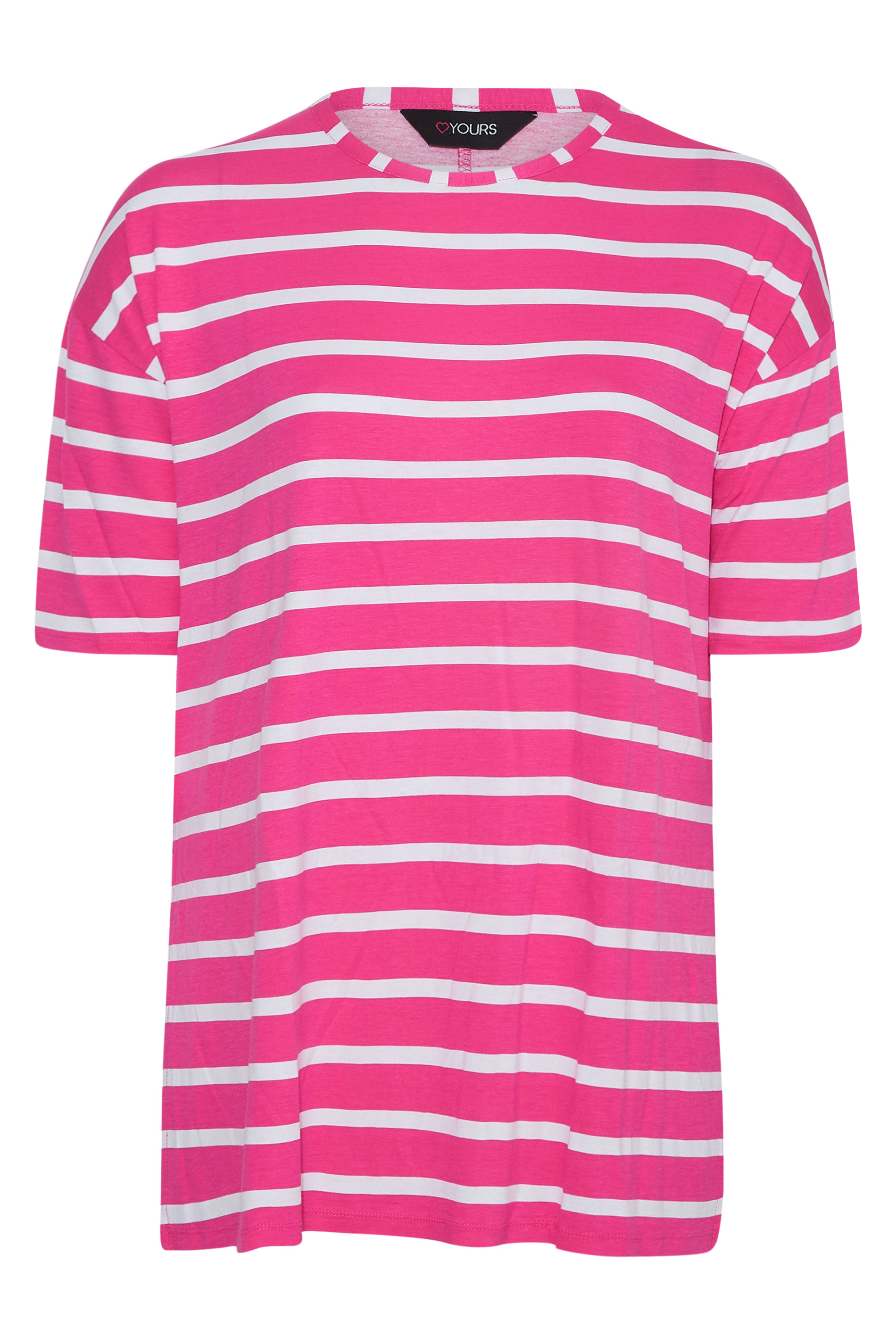 Grande taille  Tops Grande taille  T-Shirts Basiques & Débardeurs | T-Shirt Oversize Rose & Blanc à Rayures - FH77847