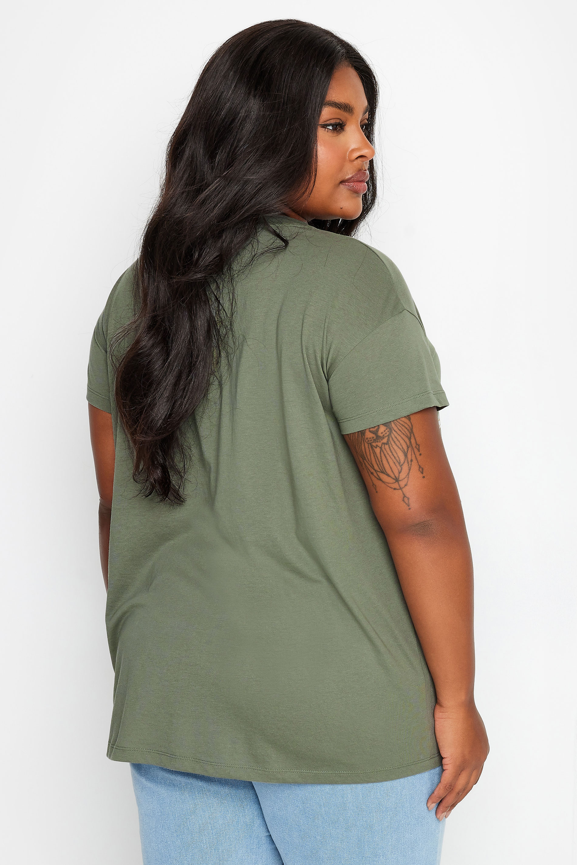 YOURS Plus Size Khaki Green 'Mystic Dreams' Slogan T-Shirt | Yours Clothing 3