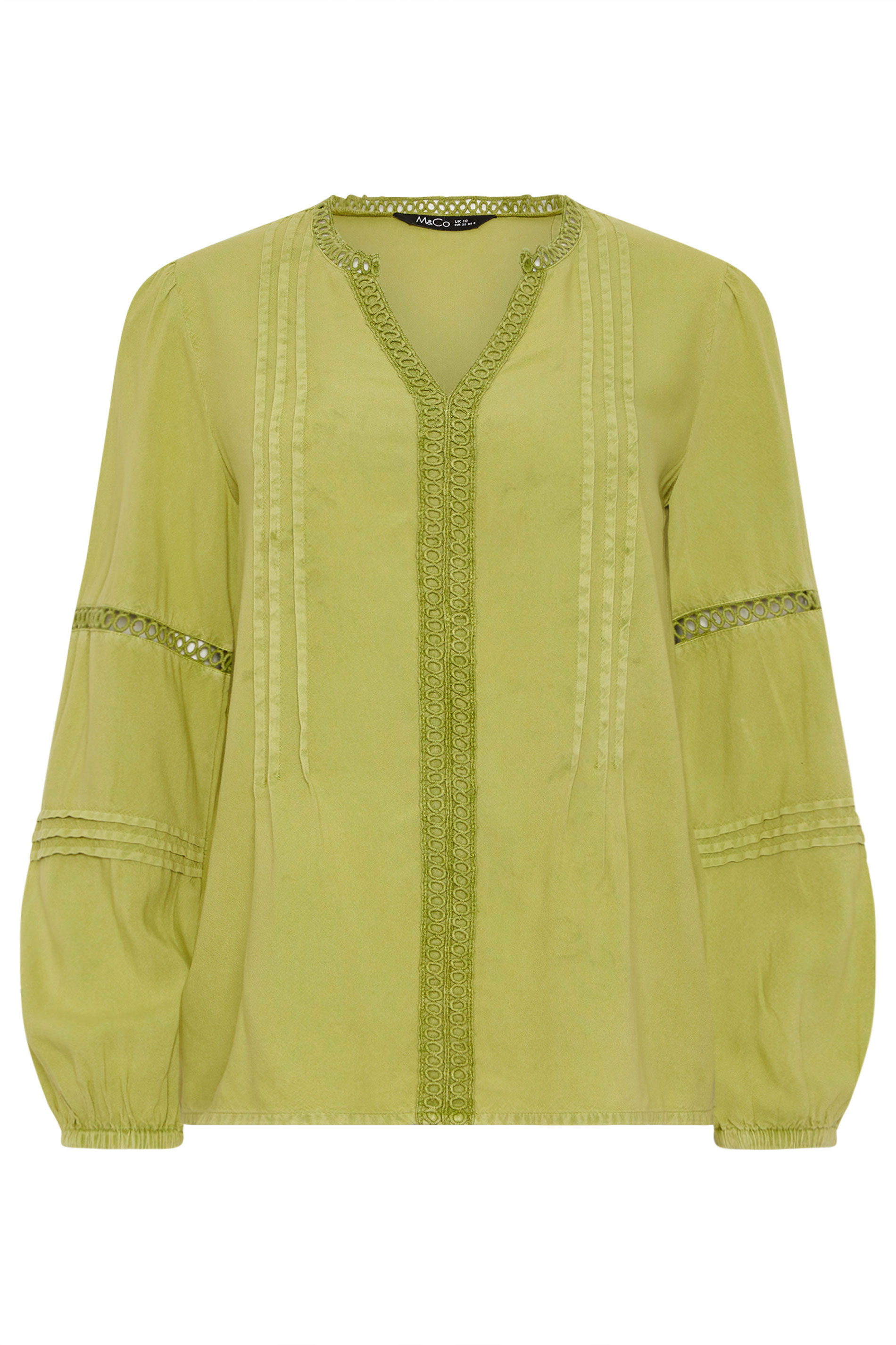 M&Co Green Lace Trim Pintuck Blouse | M&Co 5