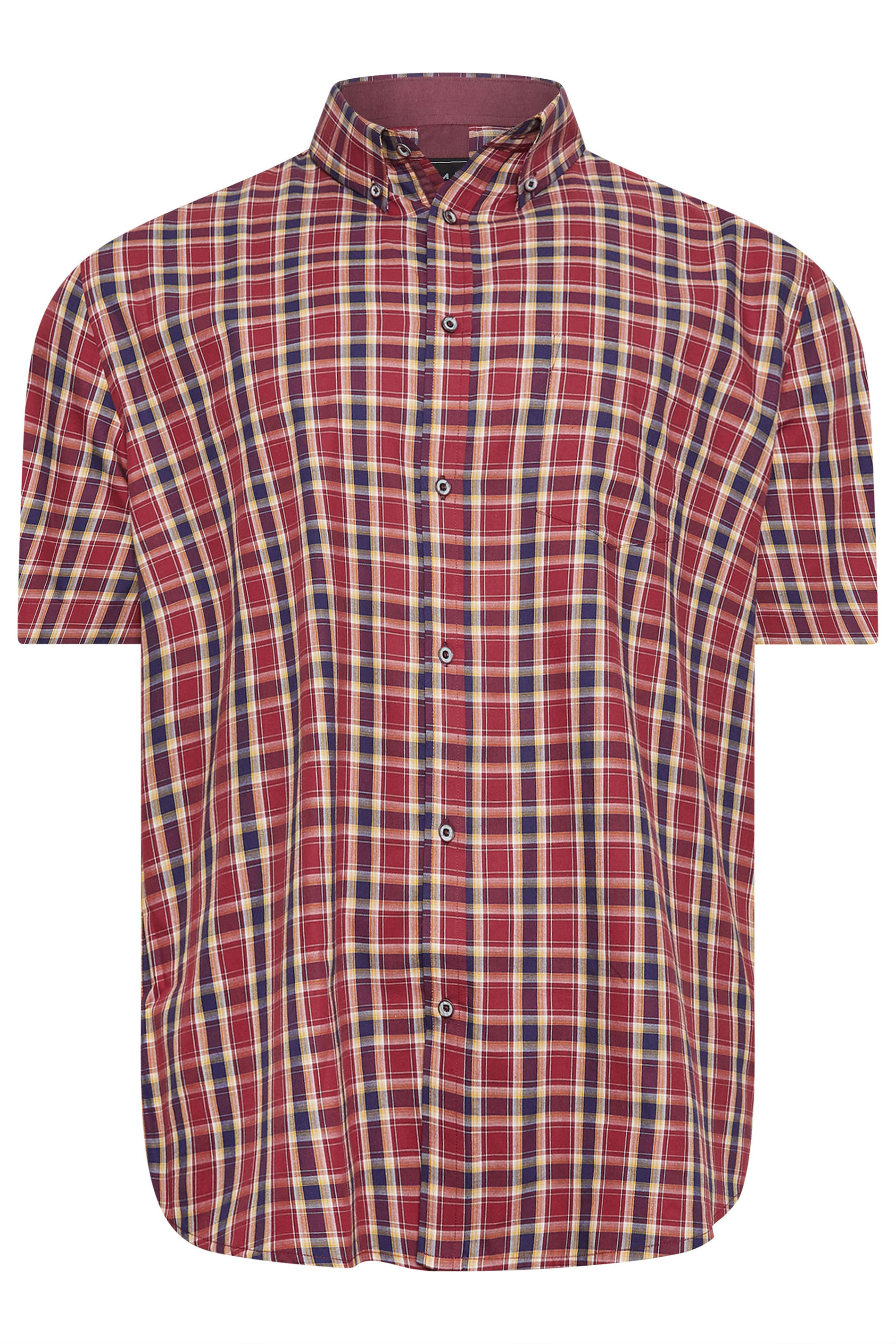 KAM Big & Tall Red Multi Short Sleeve Check Shirt | BadRhino 3