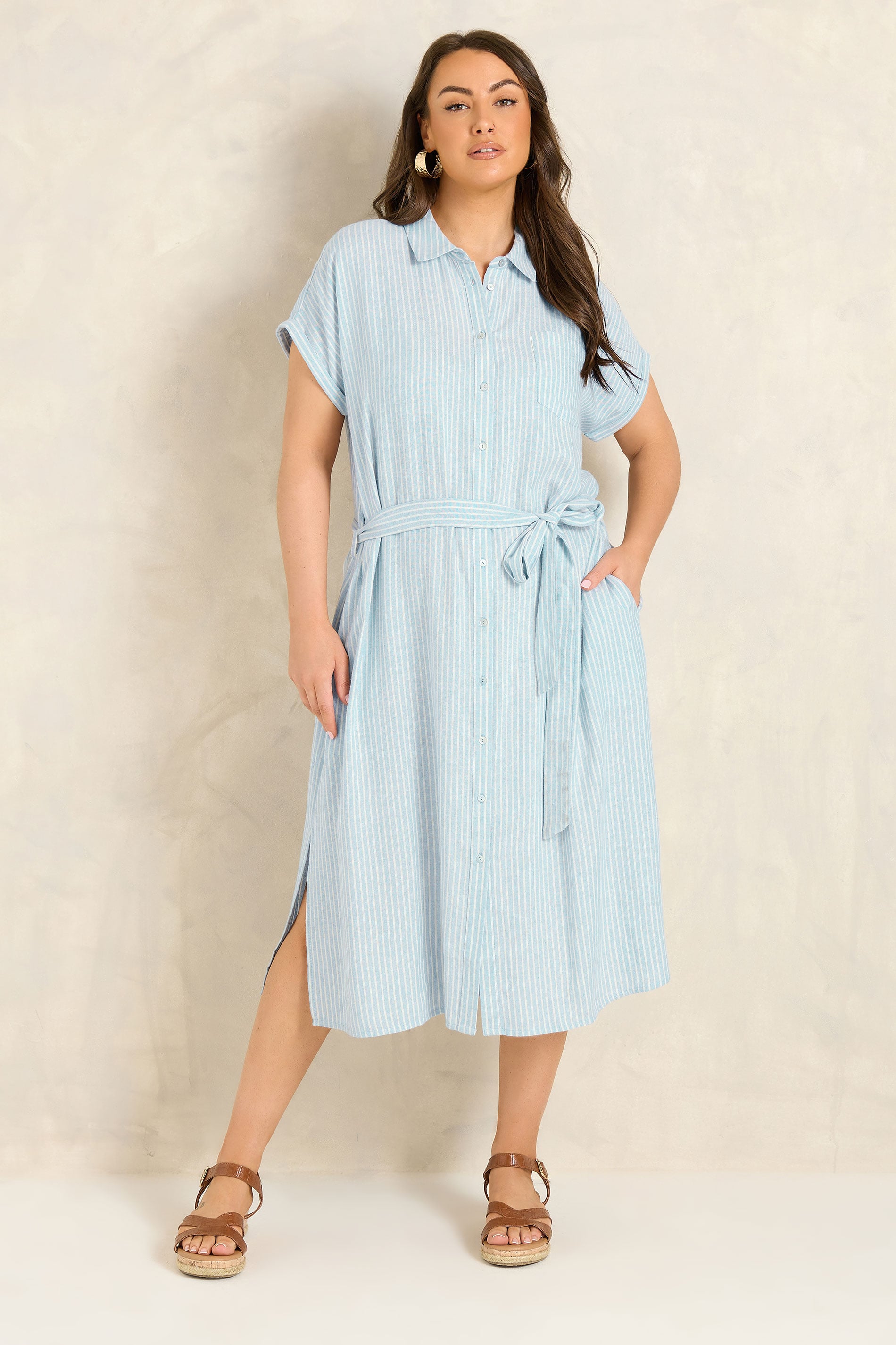 EVANS Plus Size Blue & White Stripe Shirt Dress | Evans 3