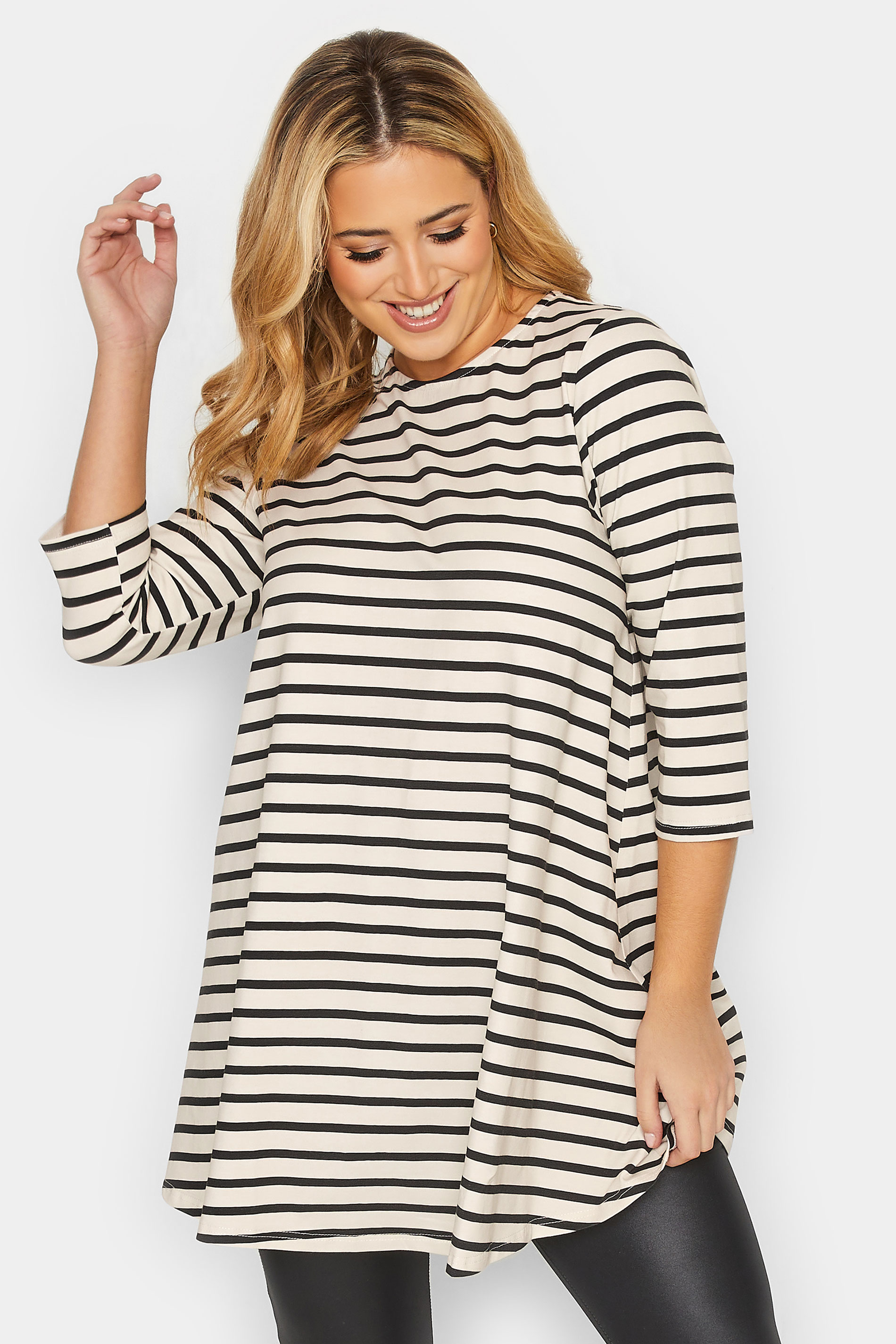 Curve Plus Size White & Black Long Sleeve Stripe T-Shirt | Yours Clothing 1