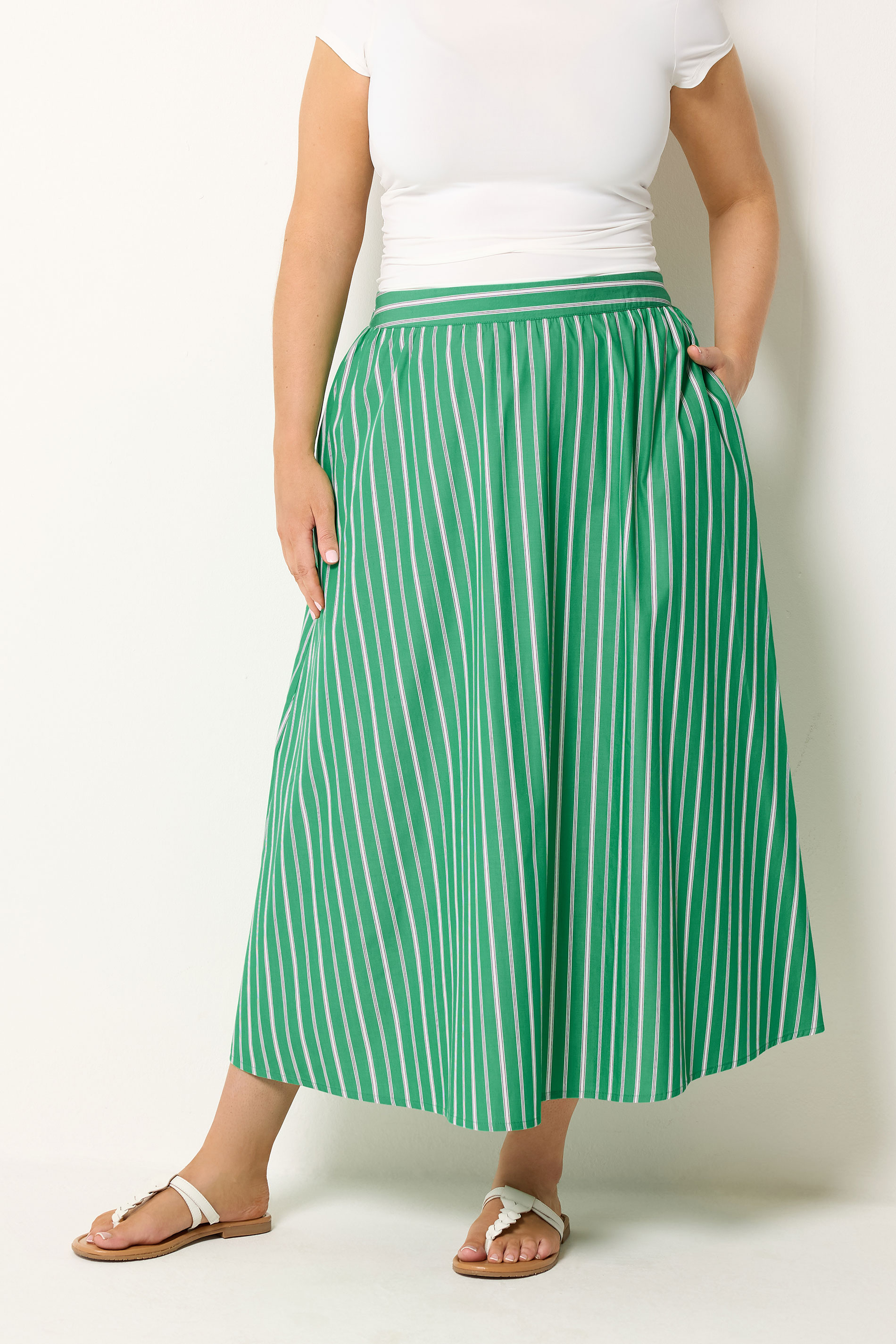 YOURS Plus Size Green Stripe Midi Skirt | Yours Clothing 3