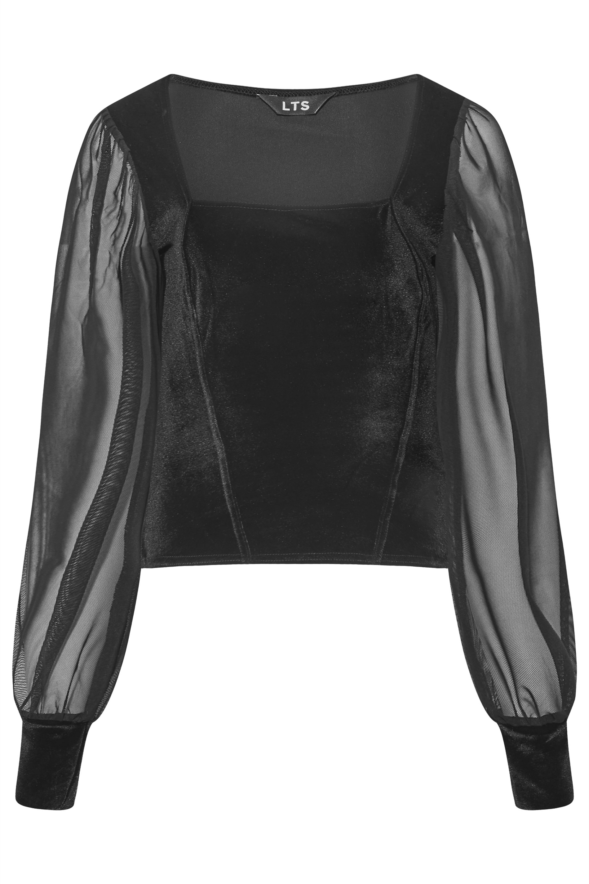 LTS Tall Women's Black Velvet & Mesh Long Sleeve Corset Top | Long Tall ...