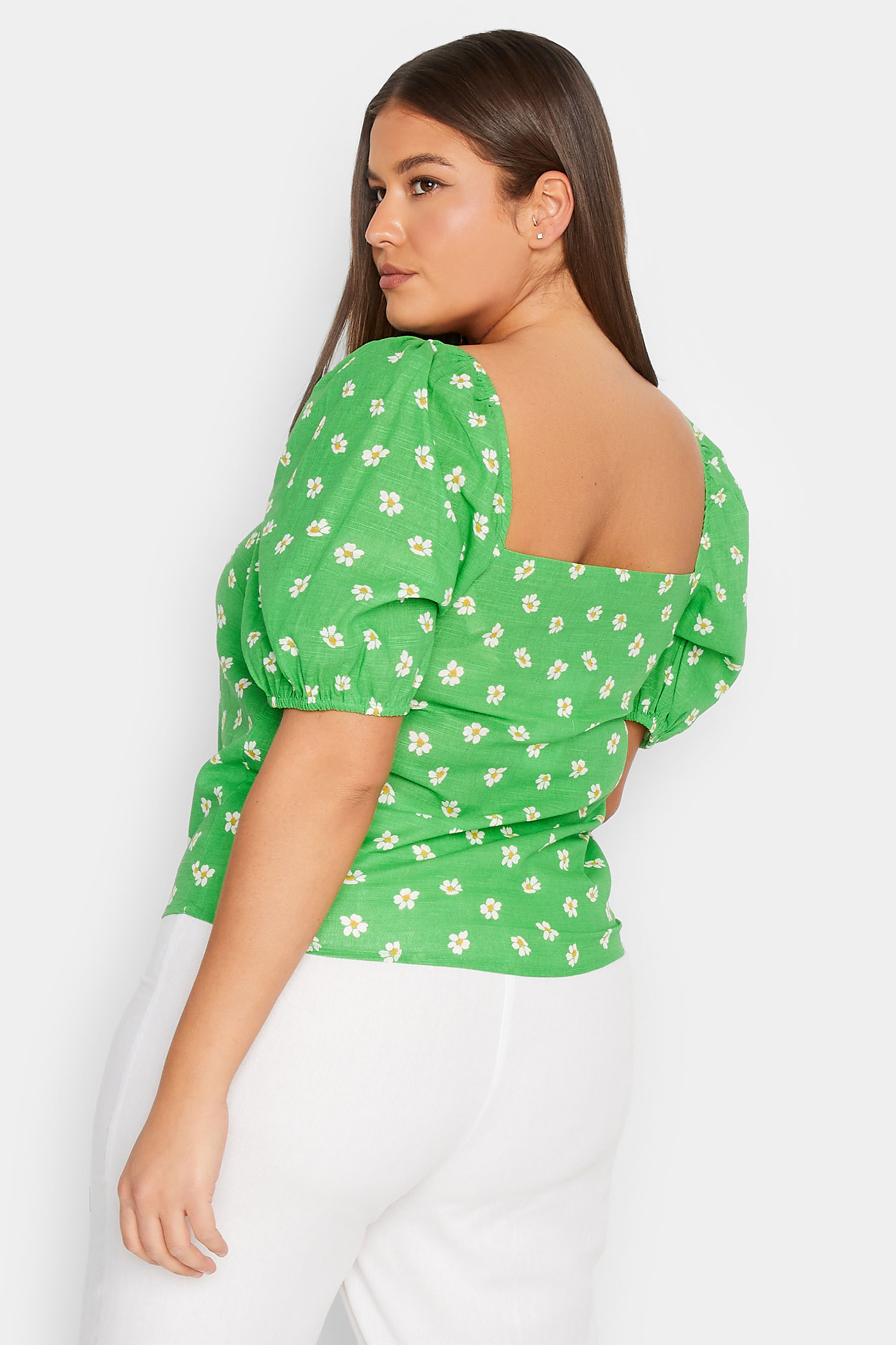 LTS Tall Women's Green Floral Print Linen Blend Top | Long Tall Sally 2