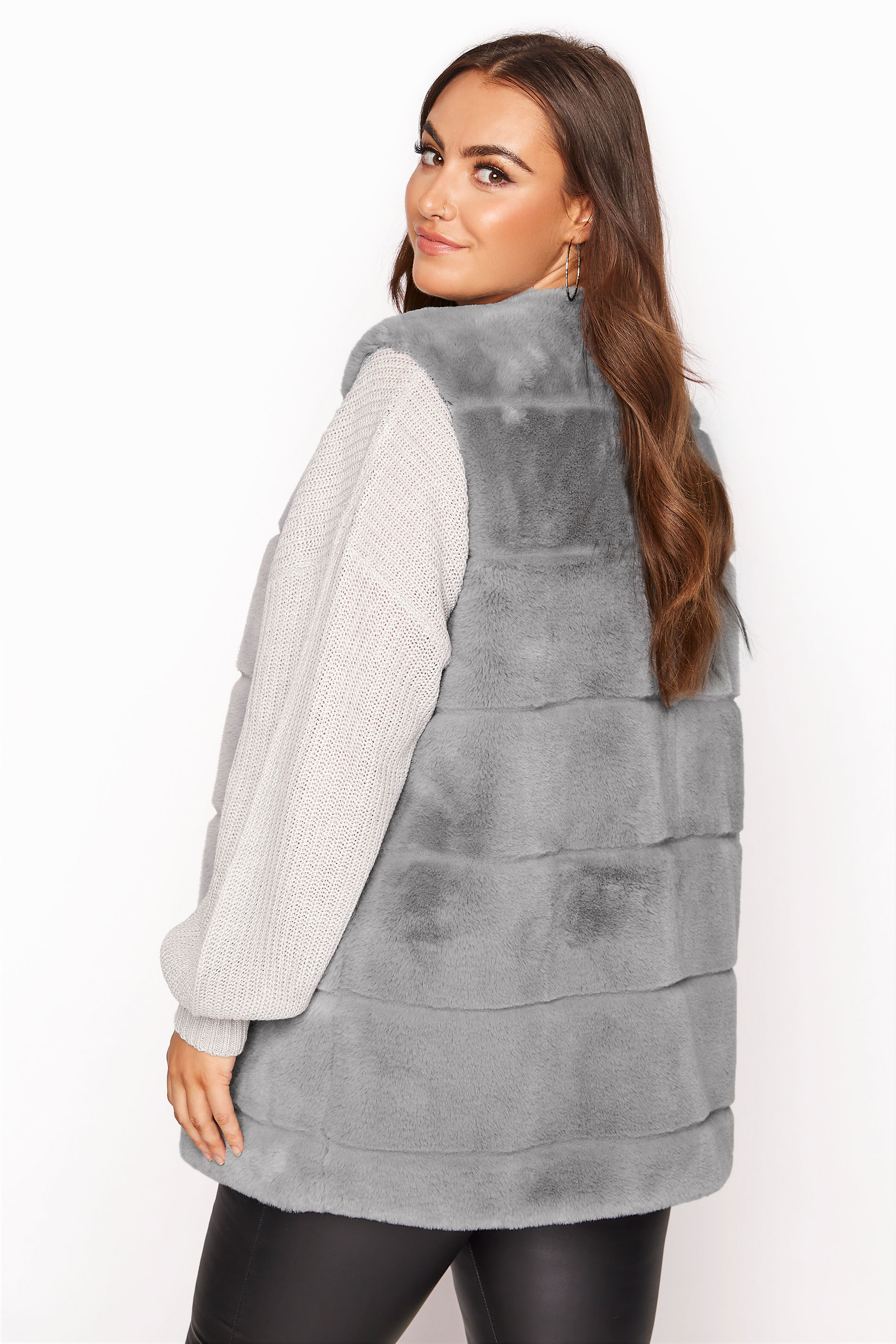 Plus Size Grey Pelted Faux Fur Gilet | Yours Clothing 3