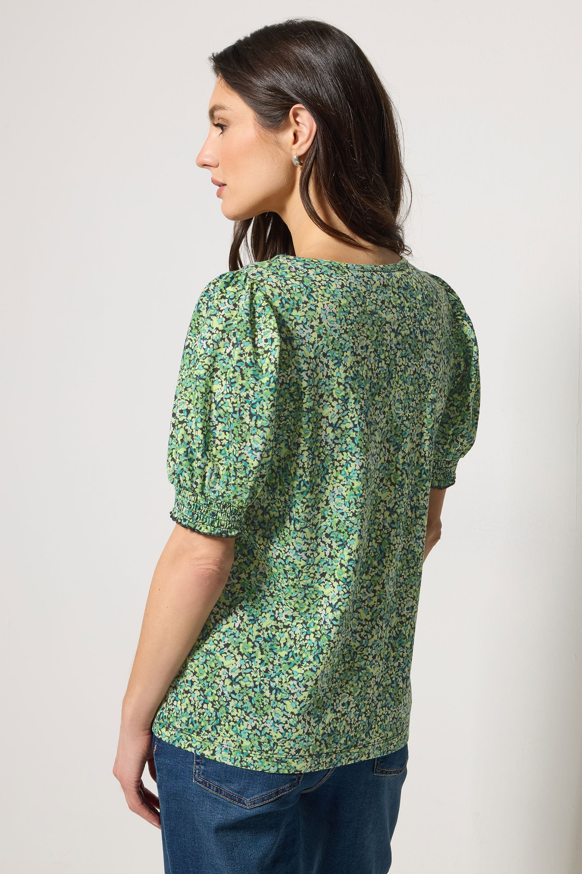 M&Co Green Ditsy Floral Puff Sleeve Top | M&Co 2